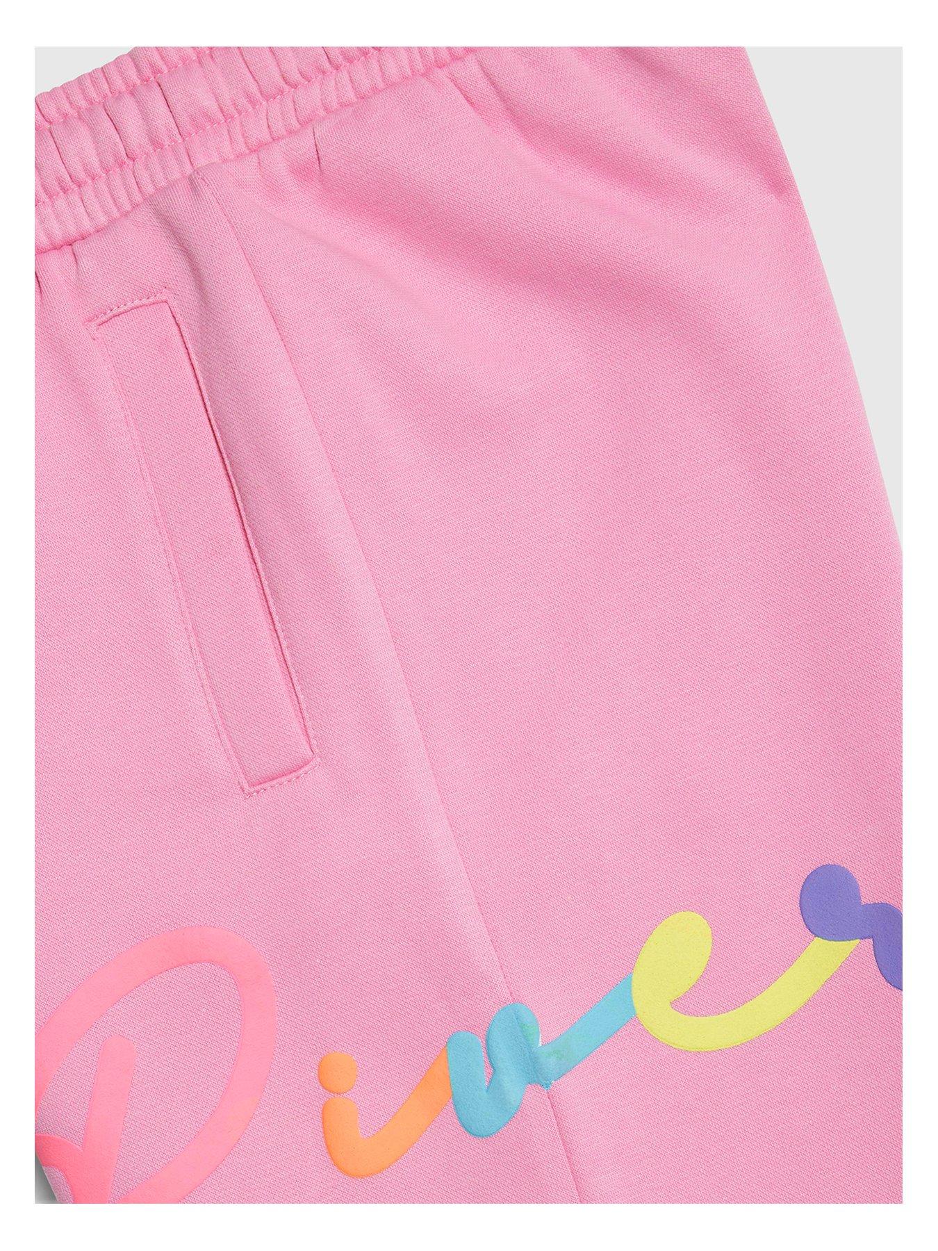 Image 3 of 4 of River Island Older Girls Branded Script Sweatshirt And Joggers Set - Pink