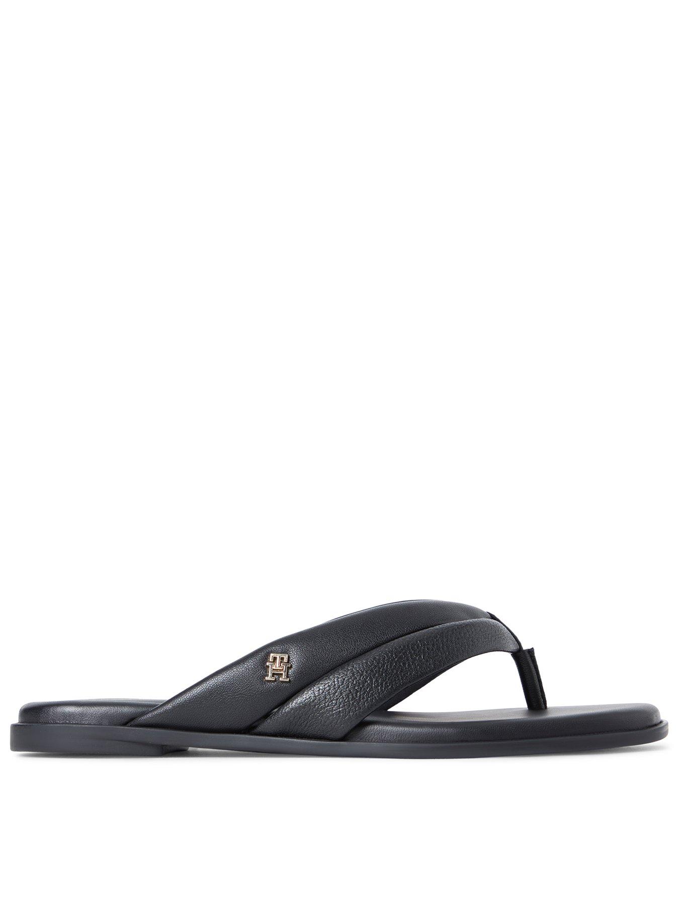 Tommy Hilfiger Leather Toe Post Flat Sandals - Black