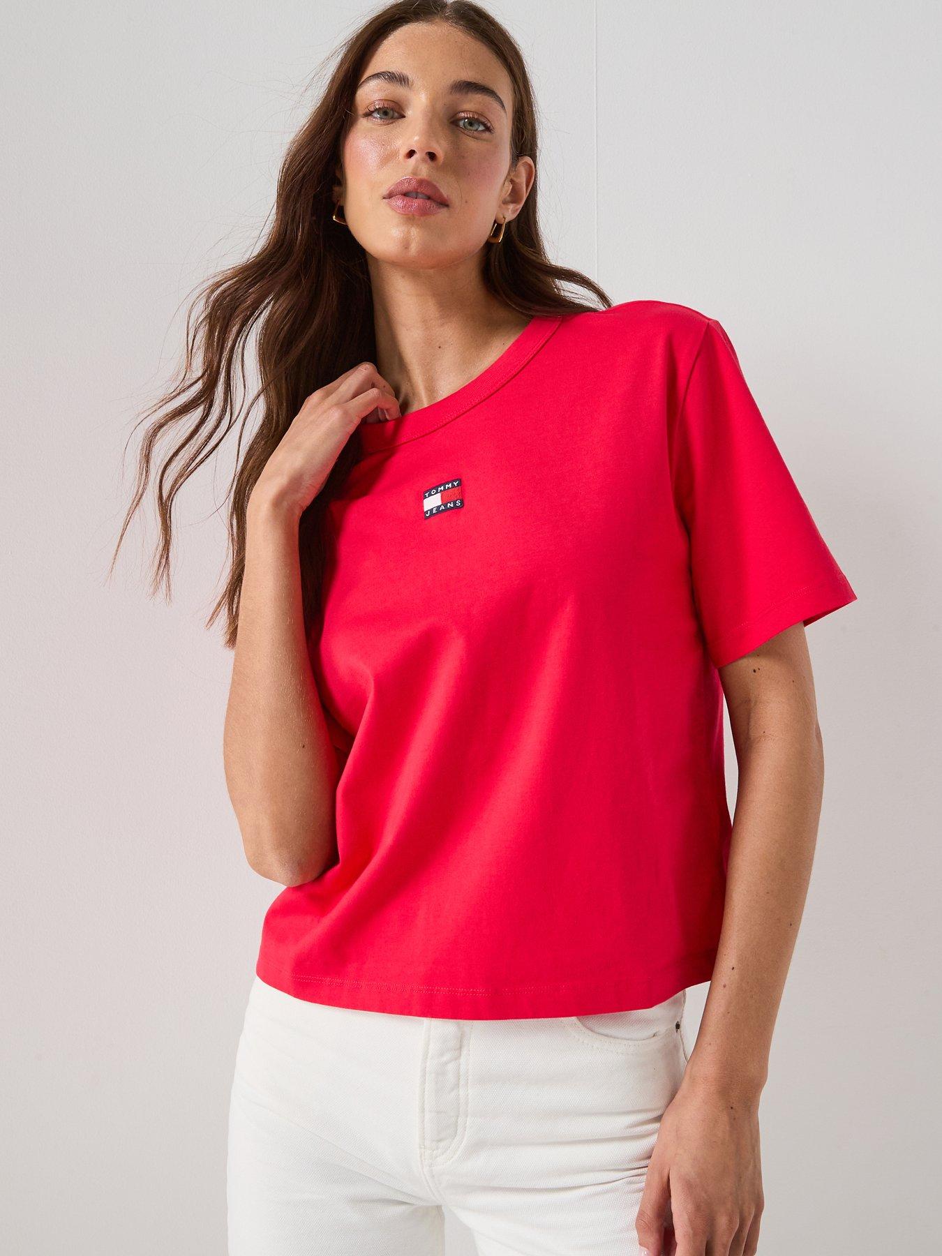 Tommy Jeans Boxy Flag T-Shirt, Red, Size L, Women