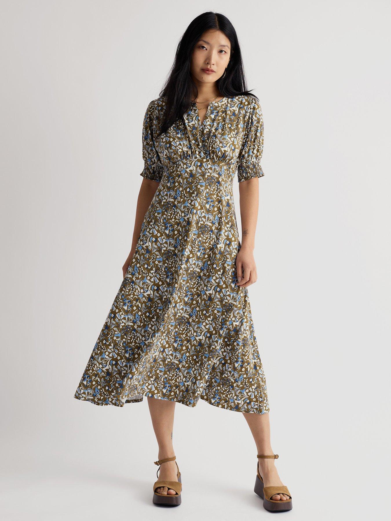 Image 1 of 5 of Seasalt Cornwall Fenil Empire Line Midi Dress - Green