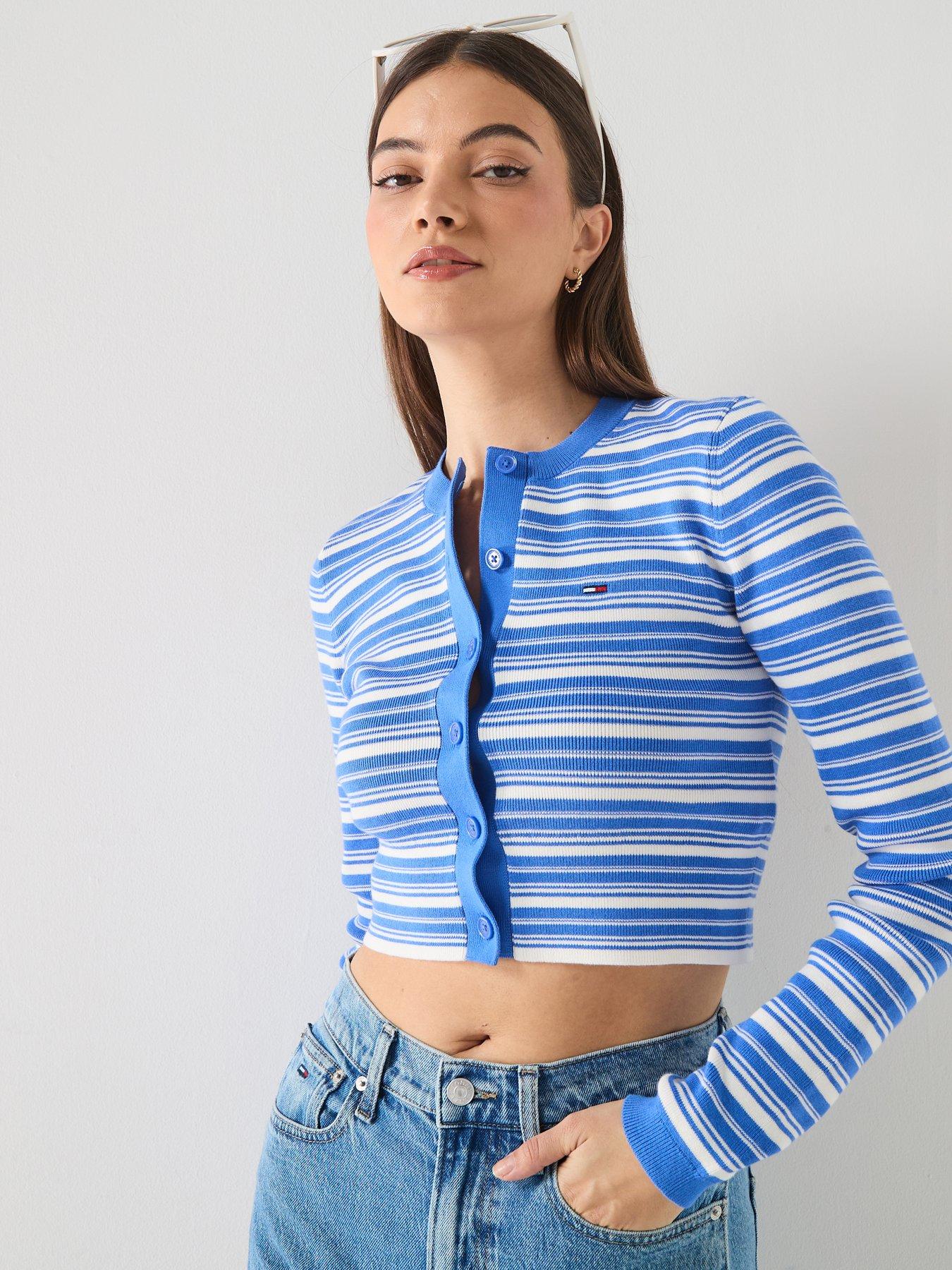 Tommy Jeans Crew Neck Stripe Cardigan - Blue