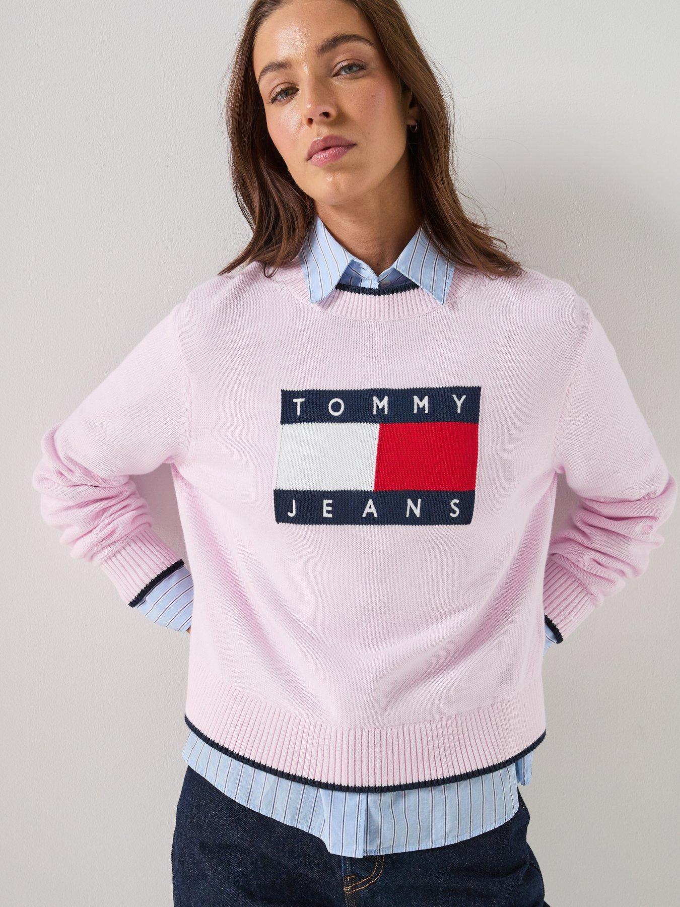 Tommy Jeans Flag Sweater, Pink, Size L, Women