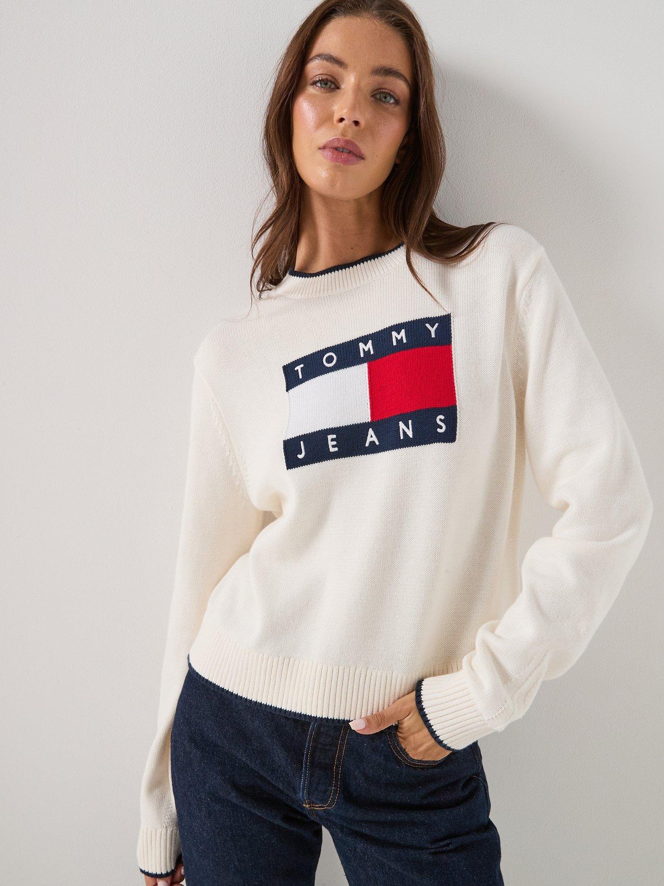Tommy Jeans Flag Sweater, White, Size Xxl, Women