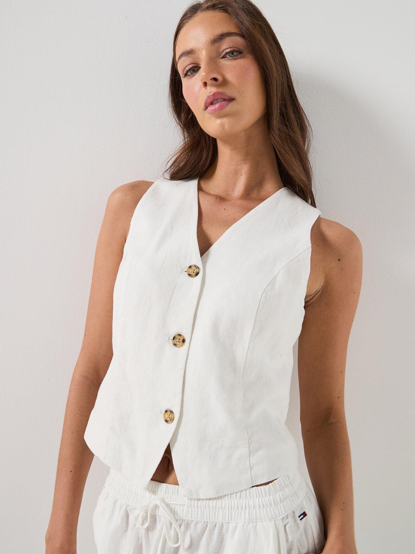 Tommy Jeans Linen Waistcoat, White, Size Xs, Women