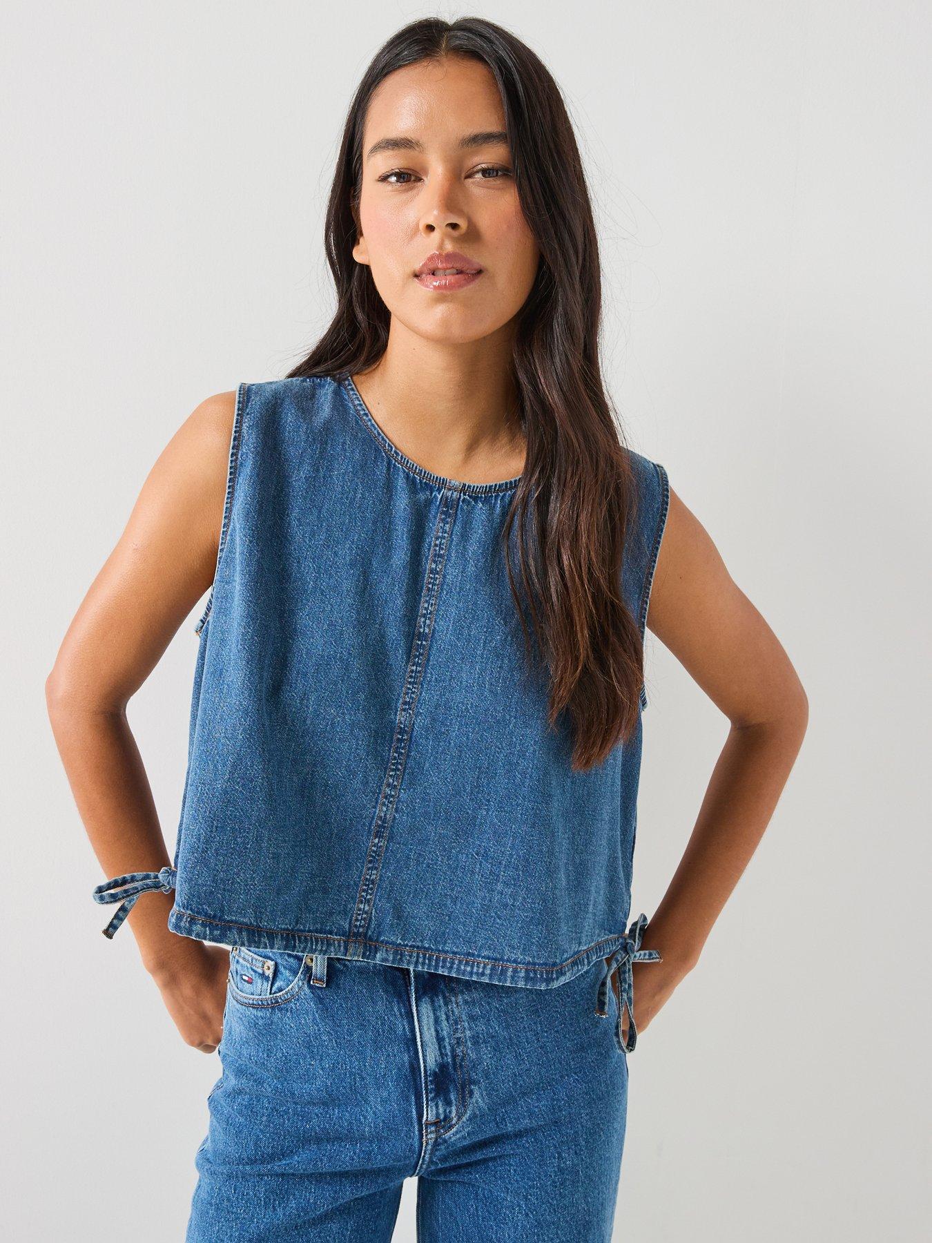 Tommy Jeans Chambray Blouse, Blue, Size Xs, Women