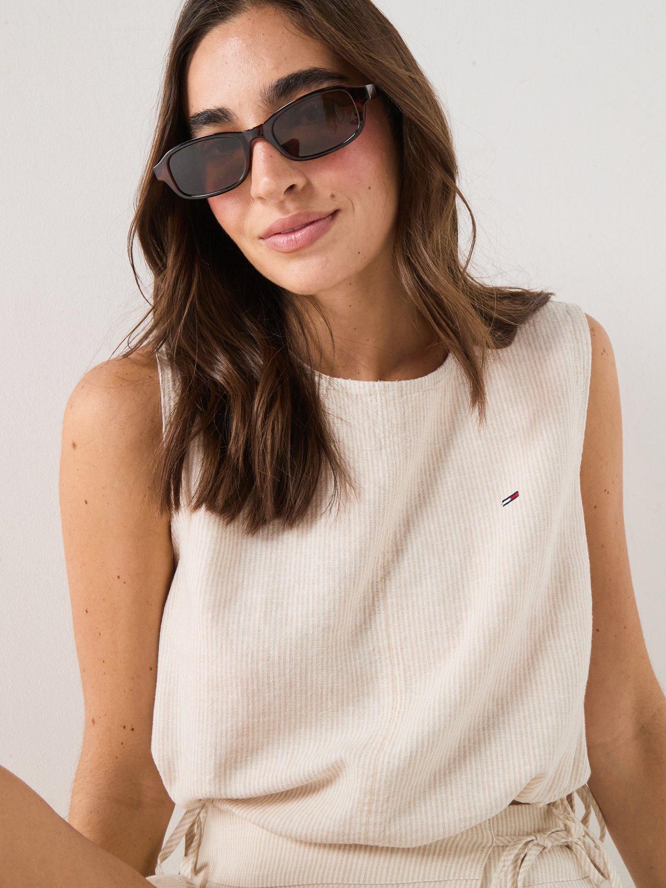 Tommy Jeans Linen Blouse, White, Size Xl, Women