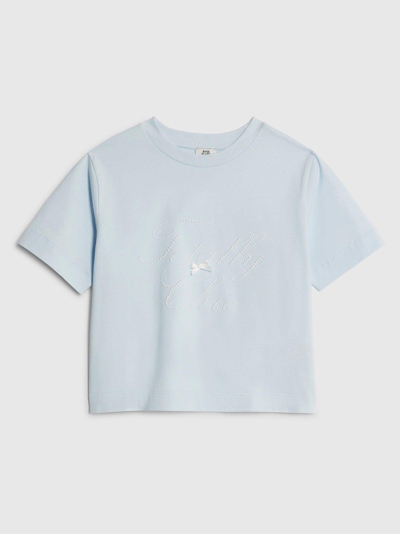 River Island Older Girls Pearl Totally Chic T-Shirt - Blue