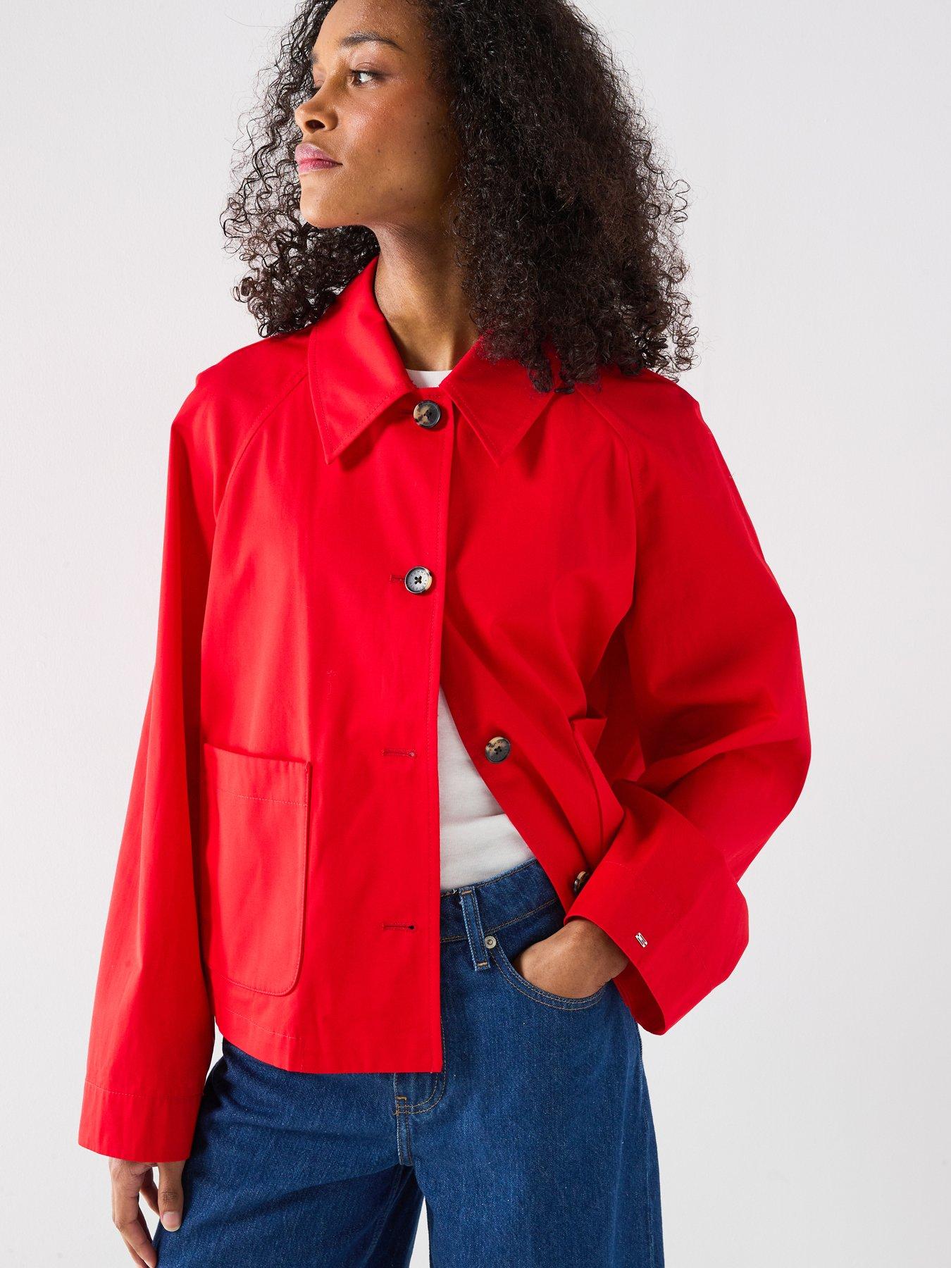 Tommy Hilfiger Relaxed Fit Water Repellent Short Jacket, Red, Size Xl, Women