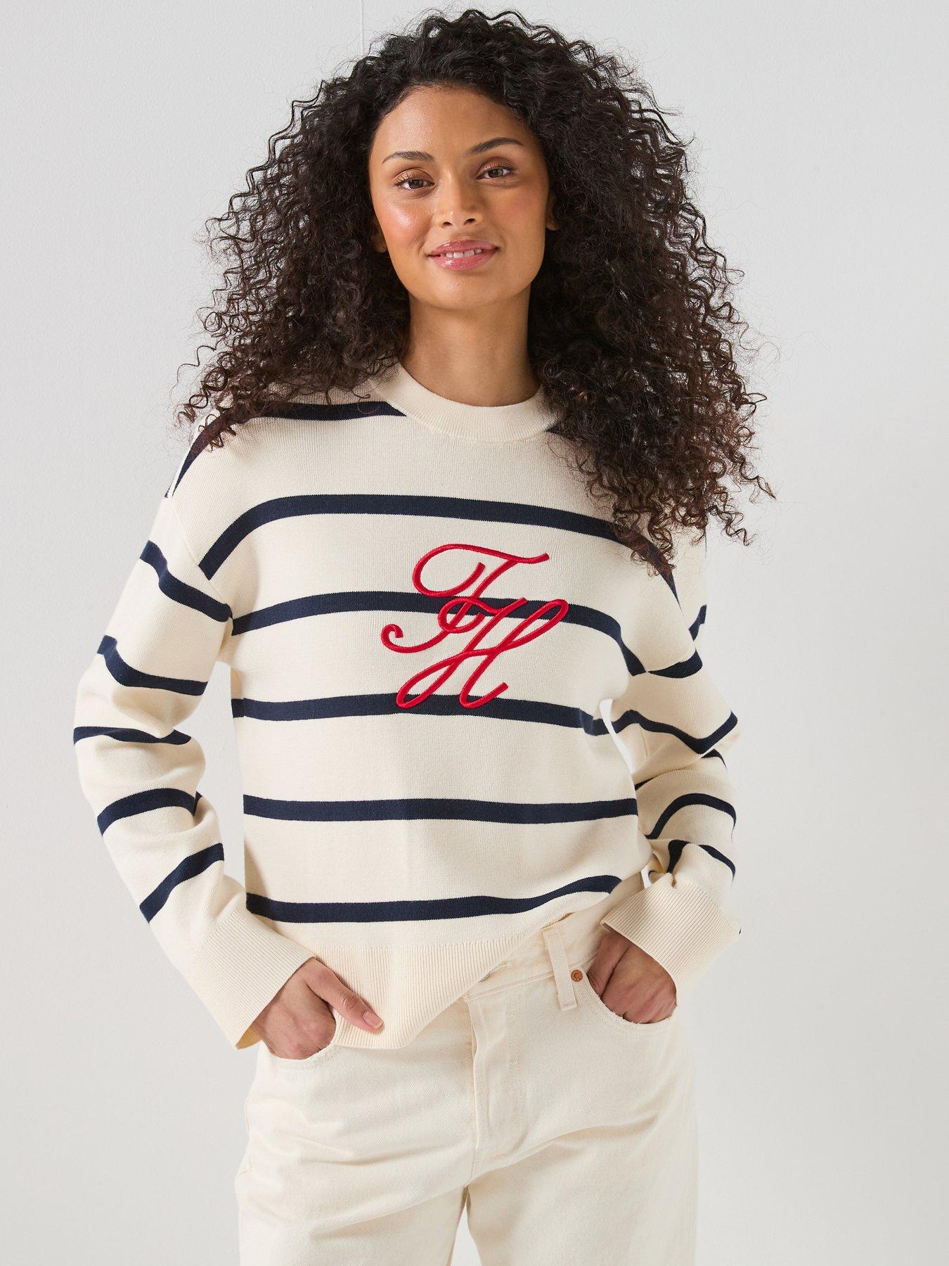 Tommy Hilfiger Relaxed Fit Premium Knit Stripe Jumper, Navy, Size Xs, Women