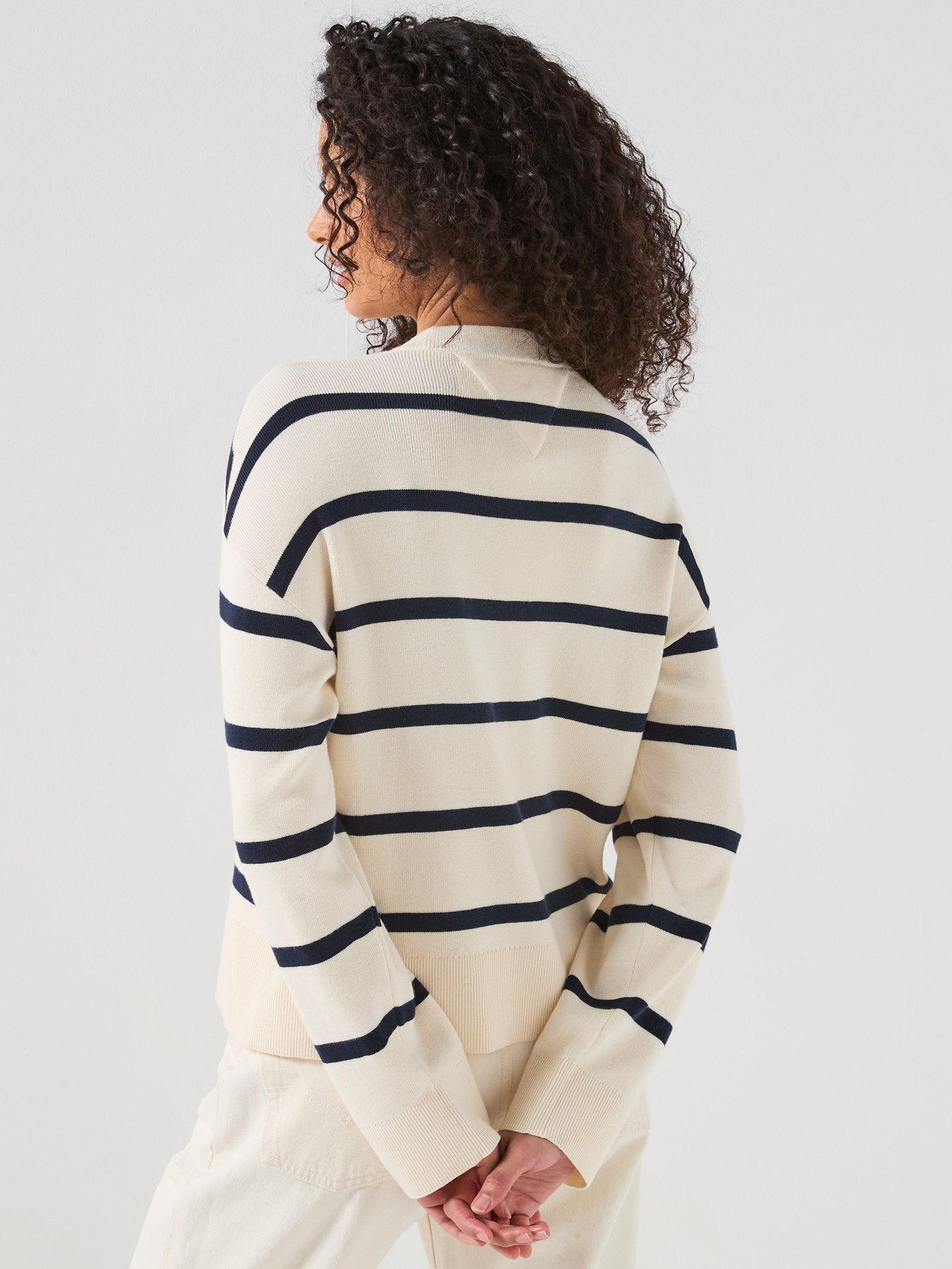Image 2 of 6 of Tommy Hilfiger Relaxed Fit Premium Knit Stripe Jumper - Cream/Navy