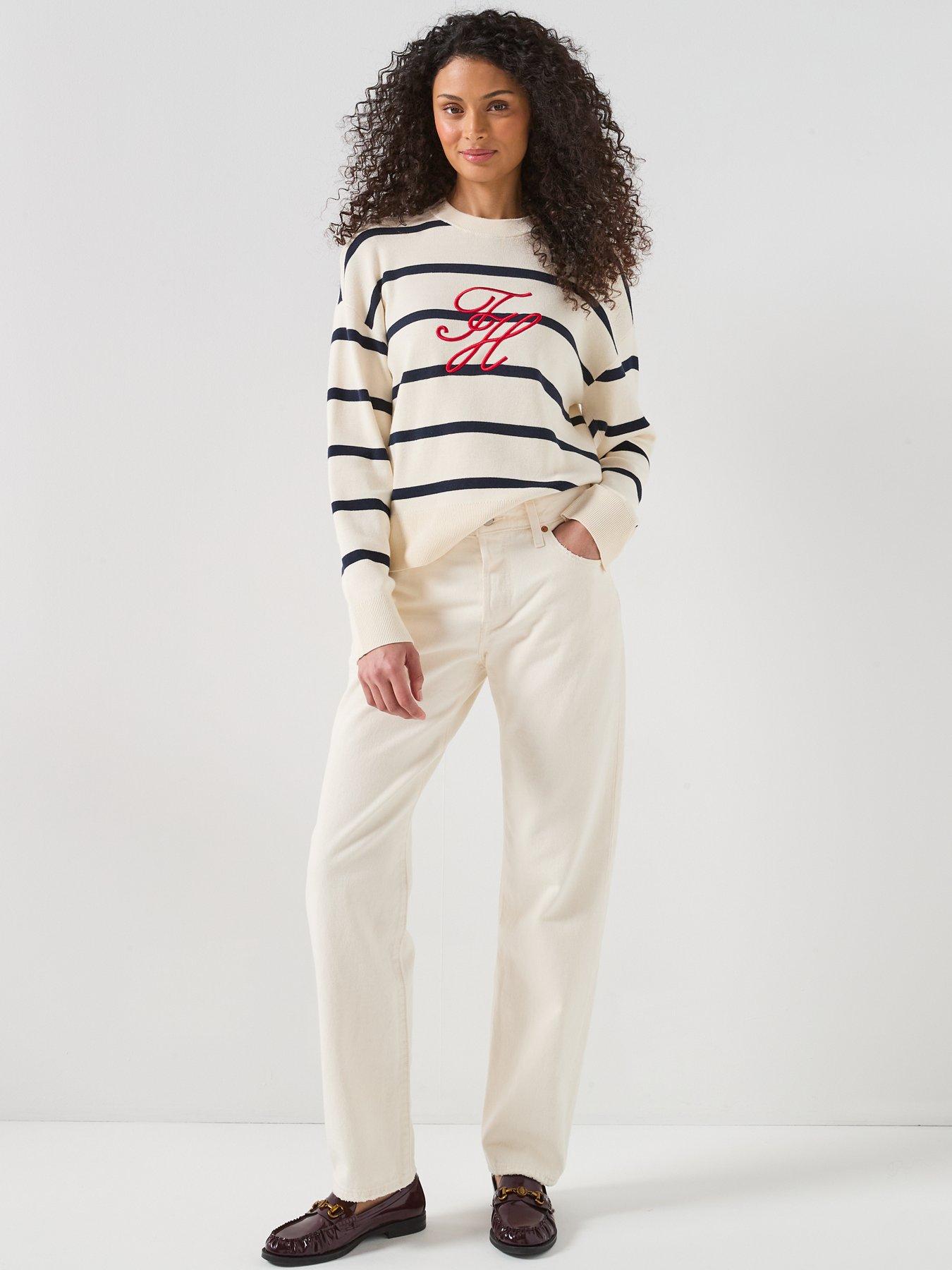 Image 3 of 6 of Tommy Hilfiger Relaxed Fit Premium Knit Stripe Jumper - Cream/Navy