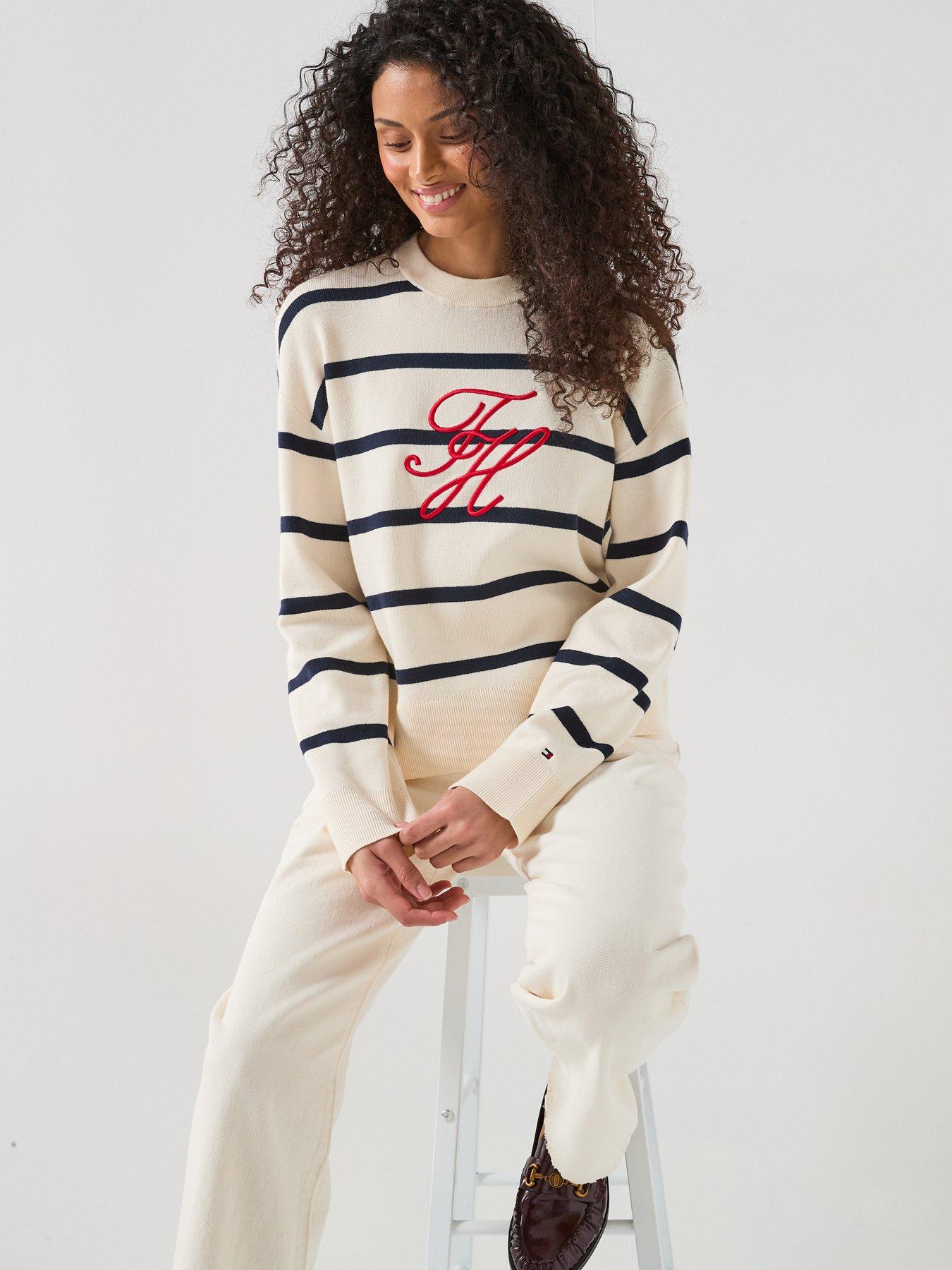 Image 4 of 6 of Tommy Hilfiger Relaxed Fit Premium Knit Stripe Jumper - Cream/Navy