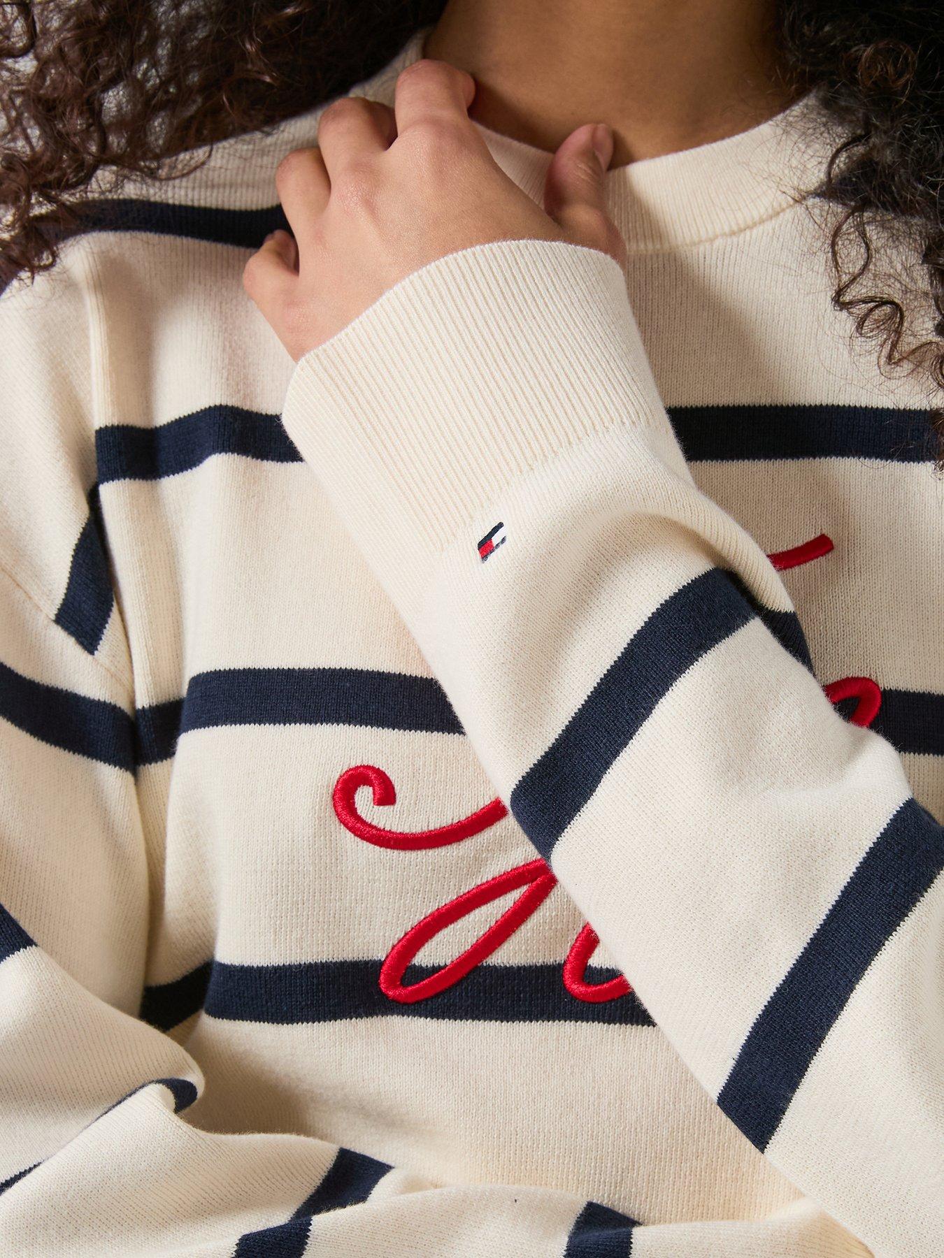 Image 6 of 6 of Tommy Hilfiger Relaxed Fit Premium Knit Stripe Jumper - Cream/Navy
