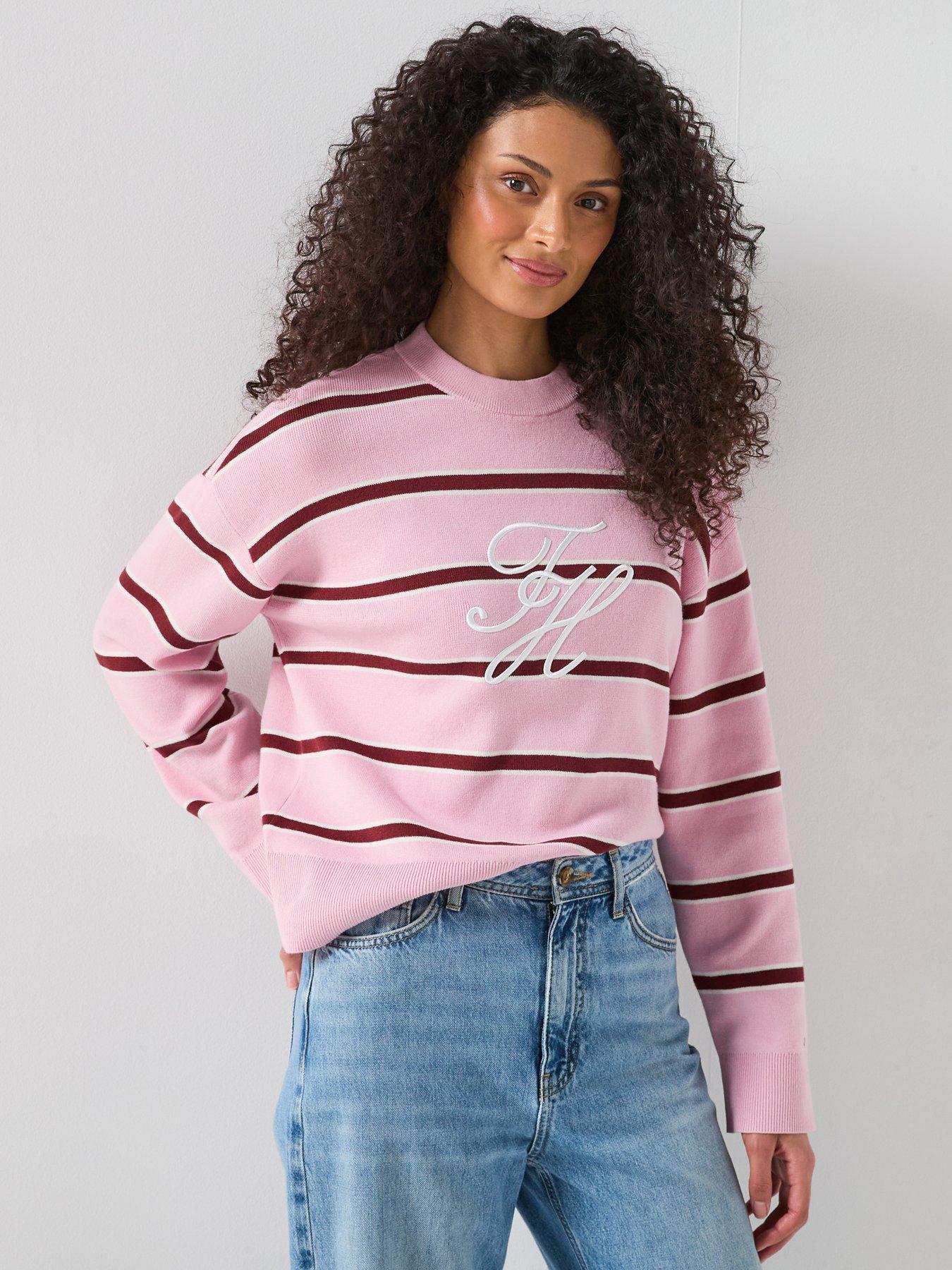 Tommy Hilfiger Relaxed Fit Premium Knitted Stripe Jumper, Pink, Size Xs, Women
