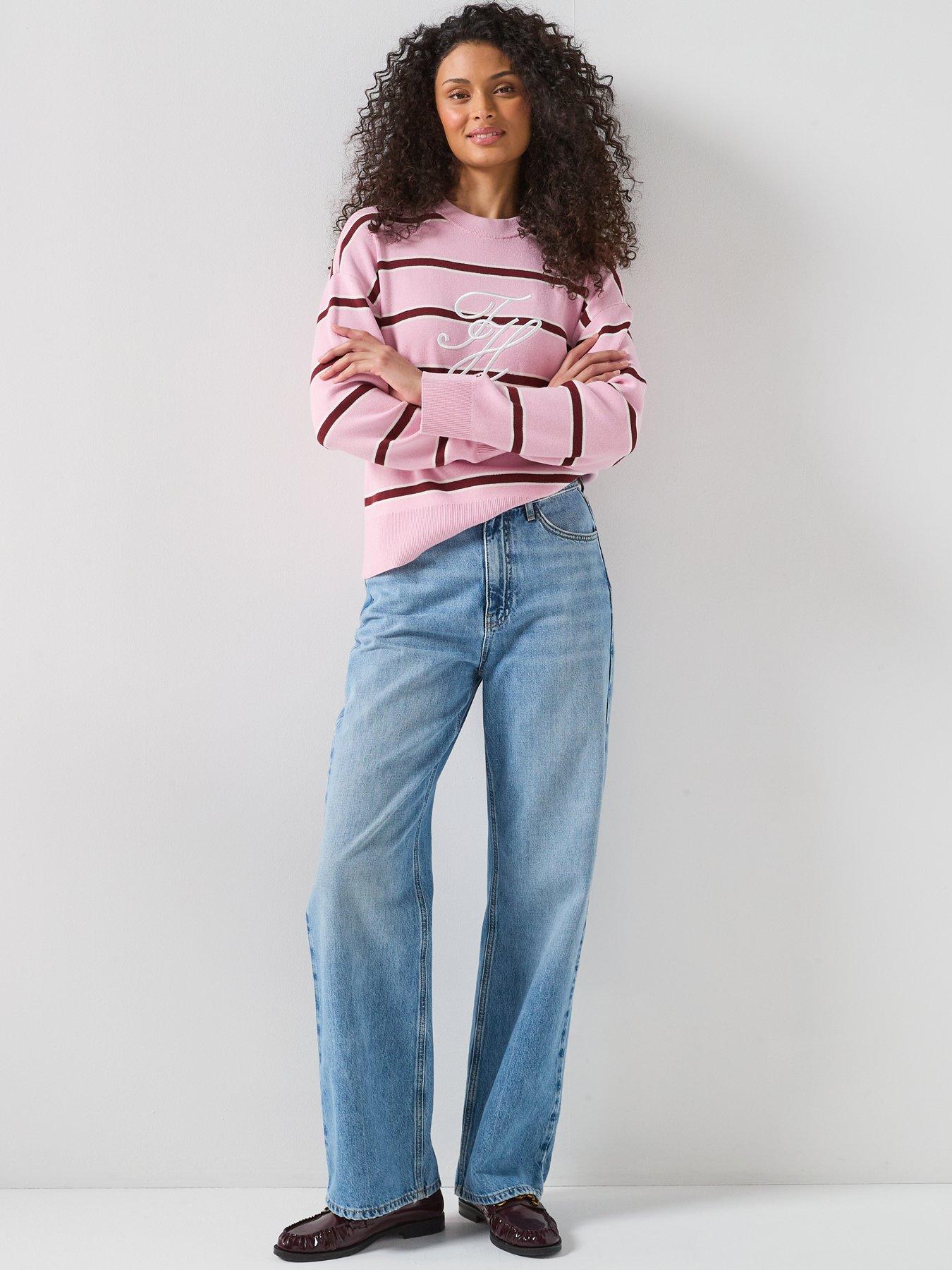 Image 3 of 6 of Tommy Hilfiger Relaxed Fit Premium Knitted Stripe Jumper - Pink