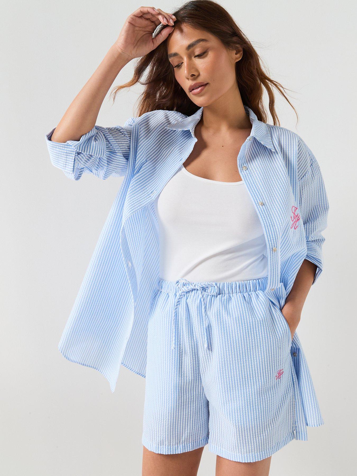 Tommy Hilfiger Seersucker Striped Co Ord Shorts - Blue