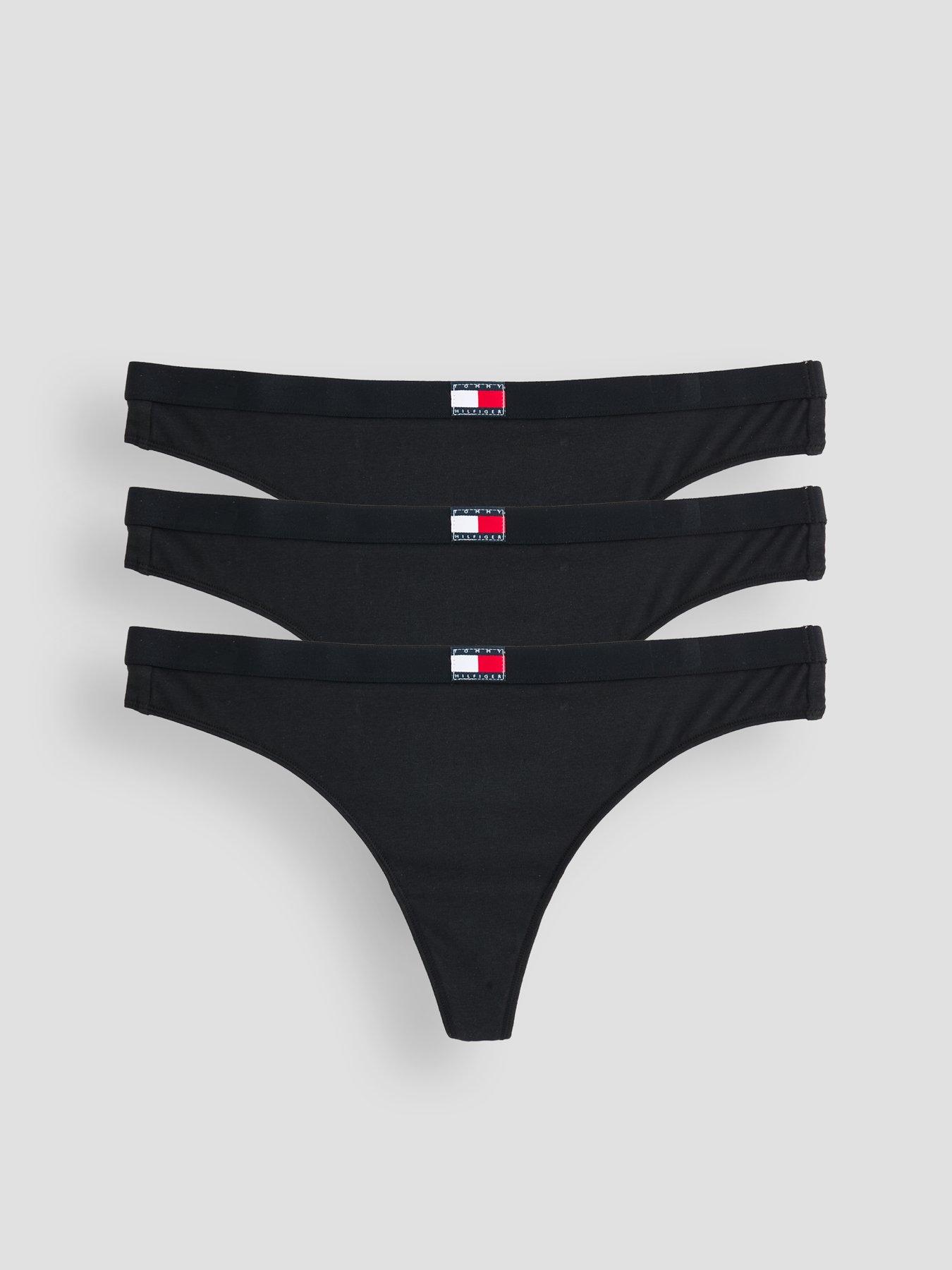 Tommy Hilfiger 3 Pack Thongs, Black, Size Xl, Women