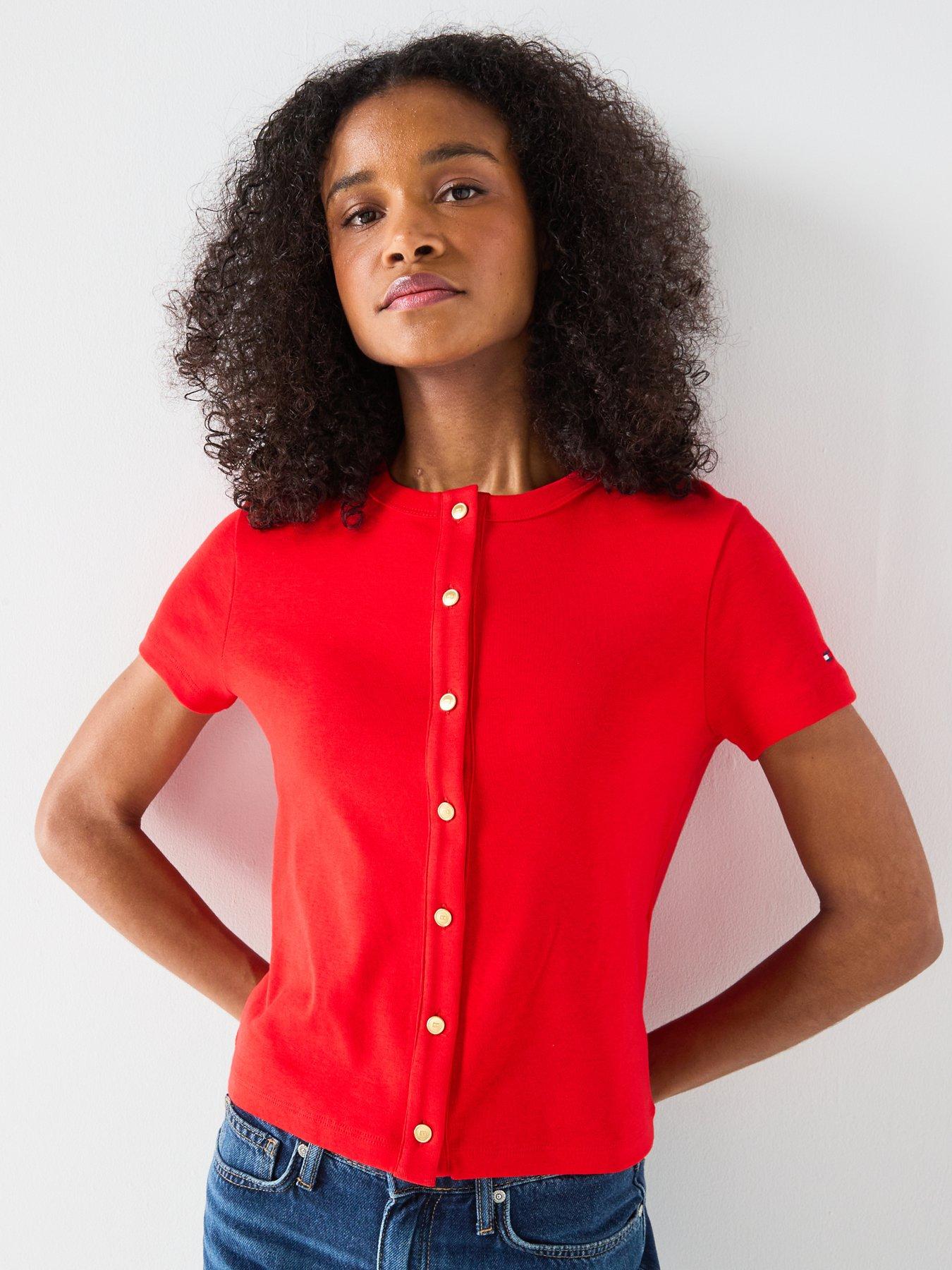 Tommy Hilfiger Gold Button Slim T-Shirt - Orange