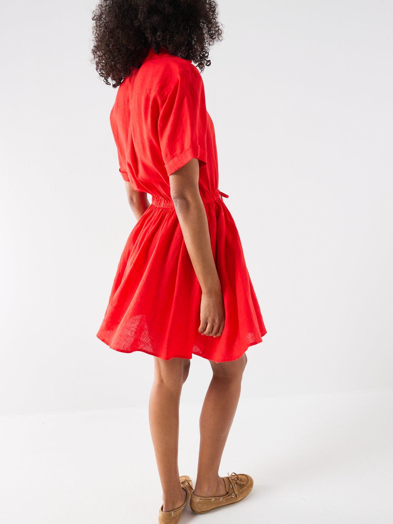chinese dress ladies Perfect Stranger Sadie Linen Mini Dress Red
