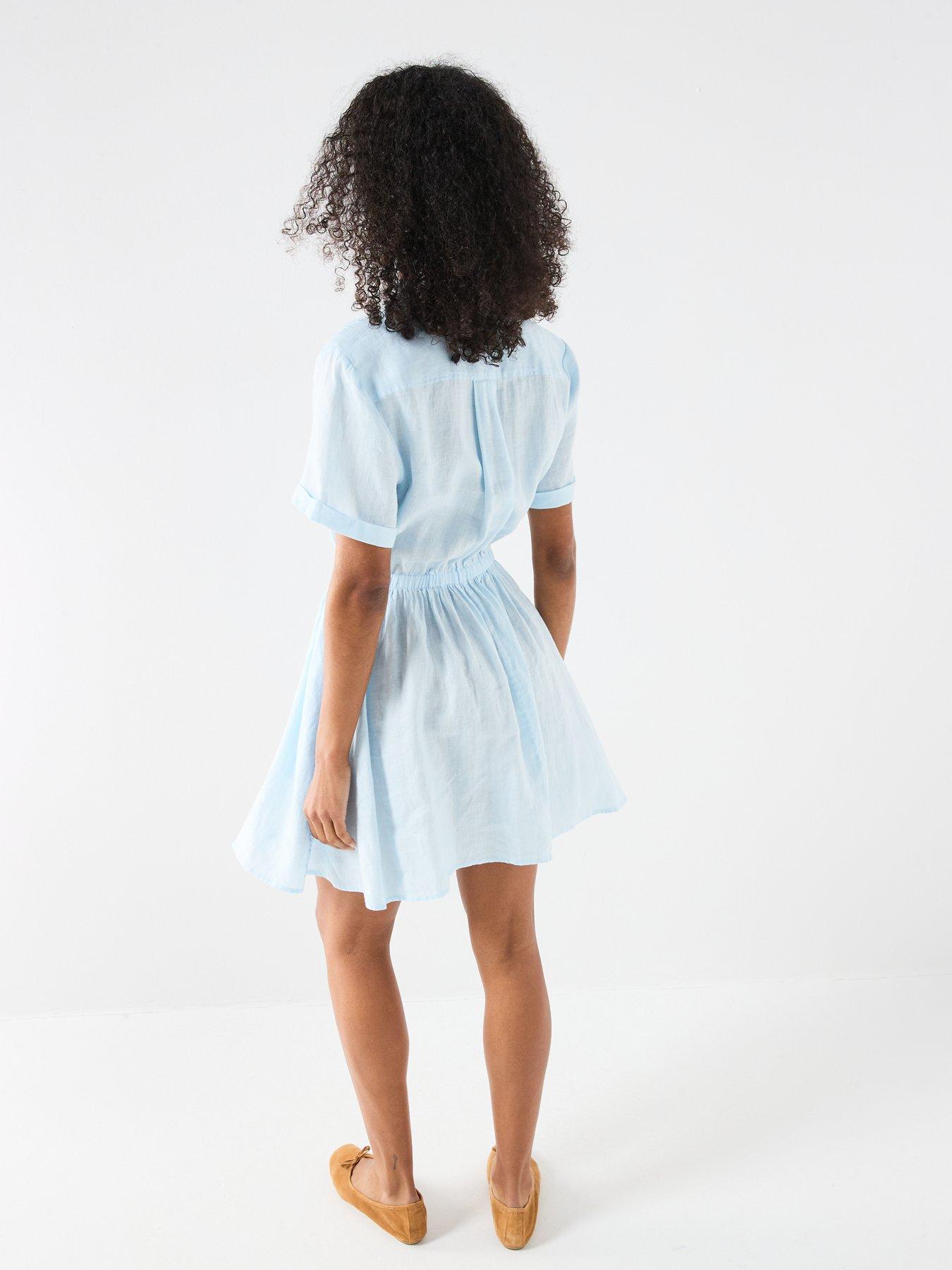 Image 2 of 6 of Tommy Hilfiger Linen Short Sleeve Mini Dress - Blue