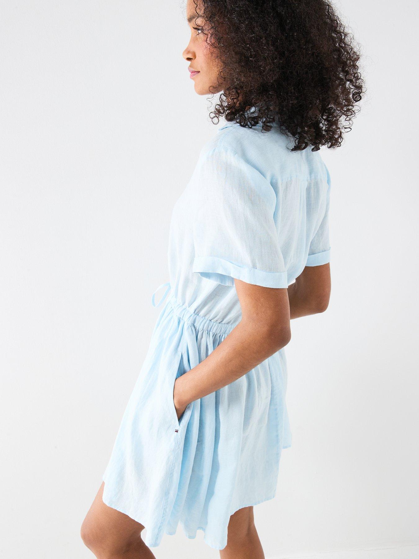 Image 5 of 6 of Tommy Hilfiger Linen Short Sleeve Mini Dress - Blue