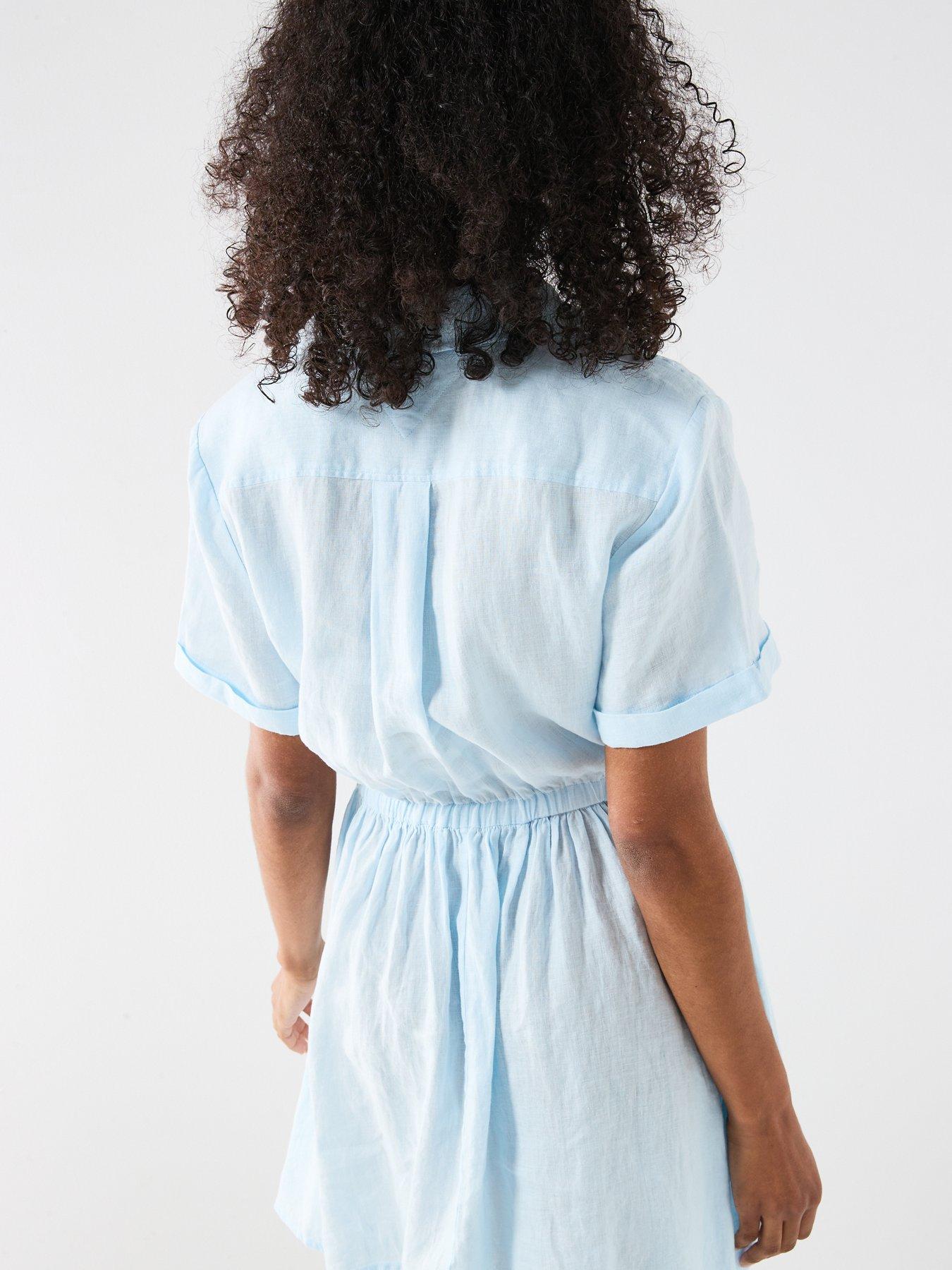 Image 6 of 6 of Tommy Hilfiger Linen Short Sleeve Mini Dress - Blue