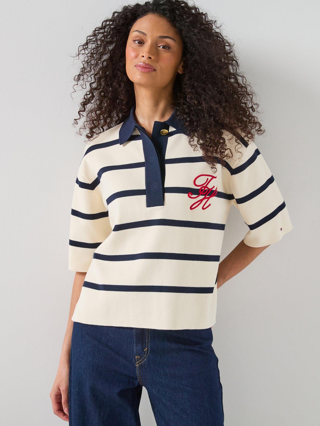 Tommy Hilfiger Striped Polo Sweat Top - Navy