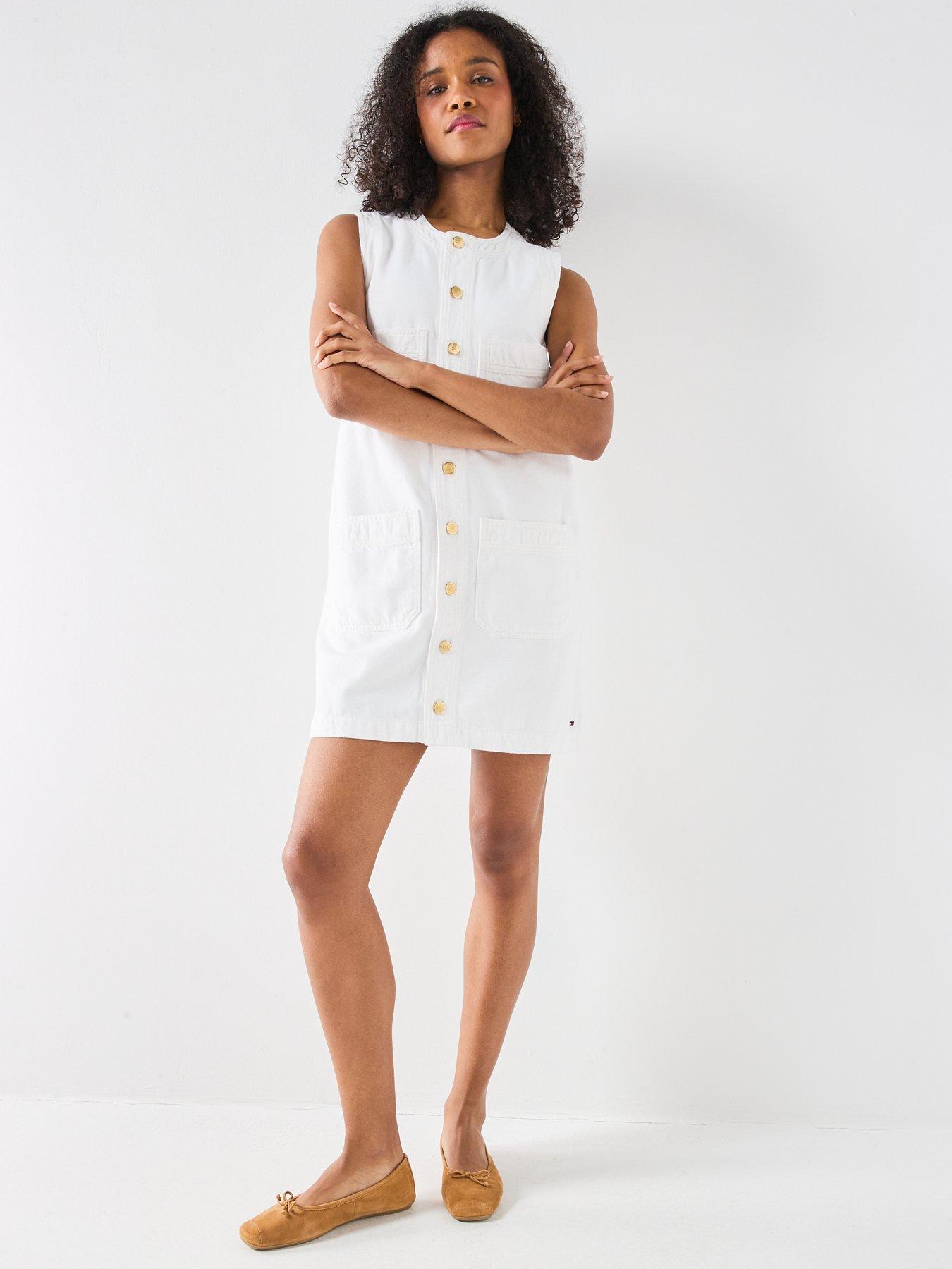 tommy hilfiger beach dress Denim Mini - White and 2% spandex GOC26 Zapaka Women Ivory Maxi Size:P