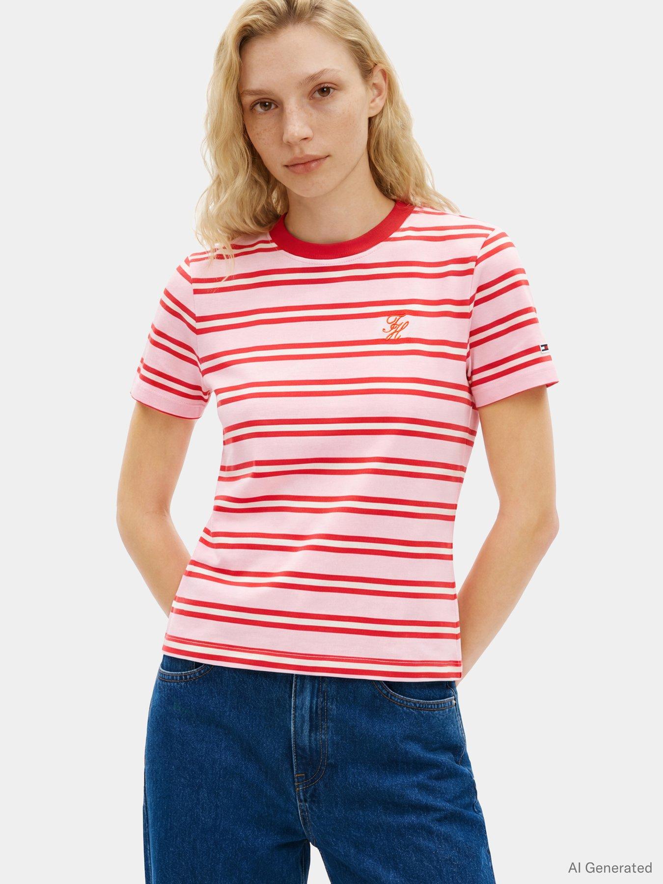 Tommy Hilfiger TH Script Crew Neck T-Shirt, White, Size L, Women