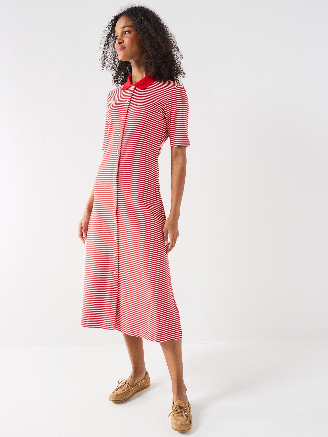 Tommy Hilfiger: Midi Short Sleeve Dress - Red Stripe