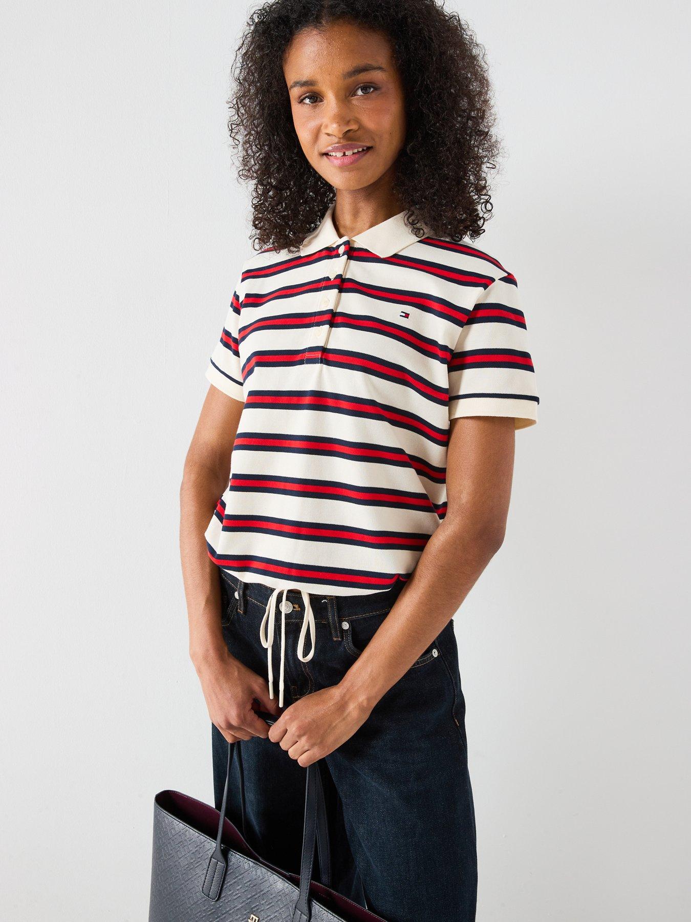 Tommy Hilfiger Striped Modern Short Sleeve Polo Top - Orange