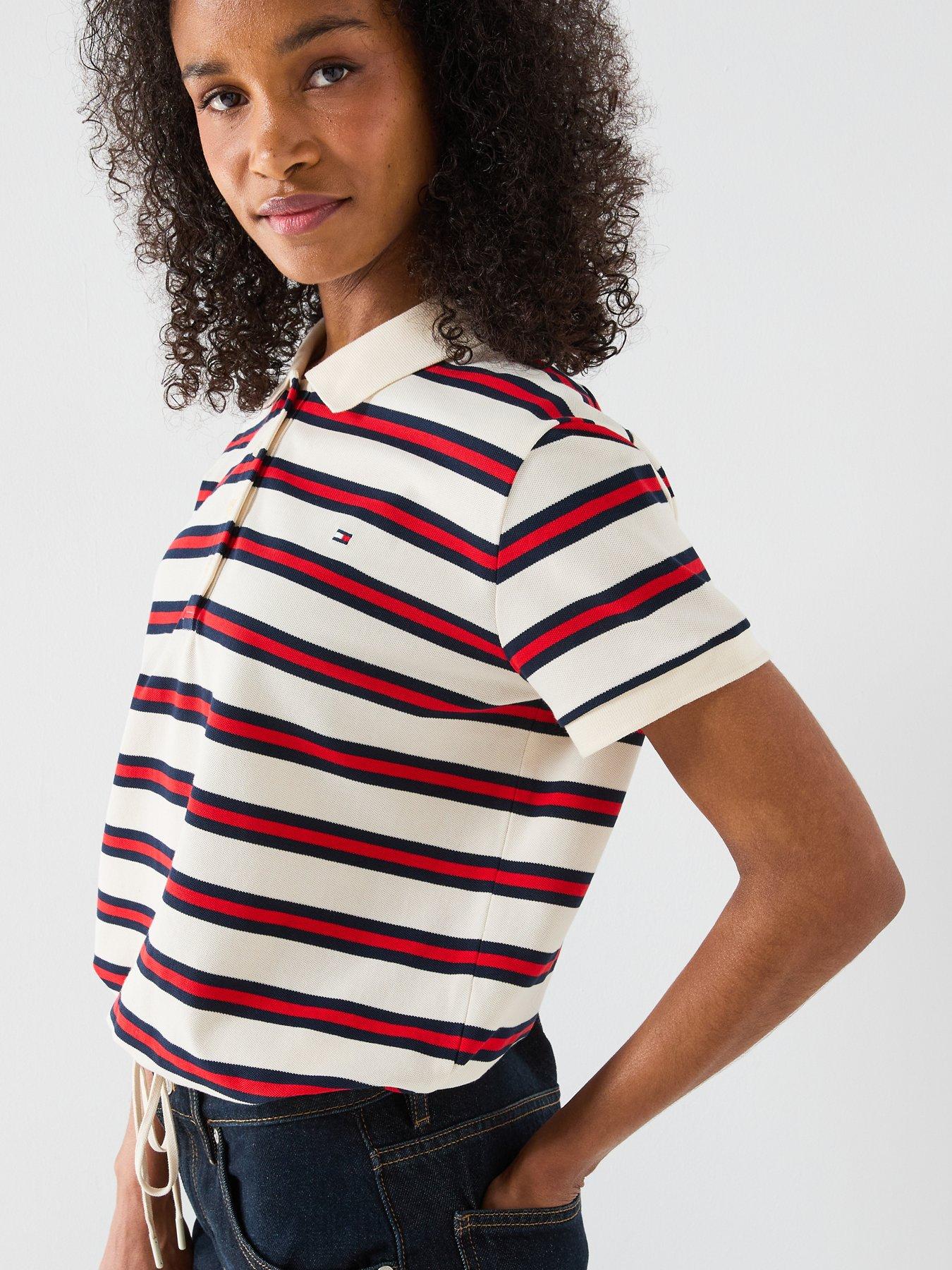 Image 3 of 3 of Tommy Hilfiger Striped Modern Short Sleeve Polo Top - Orange