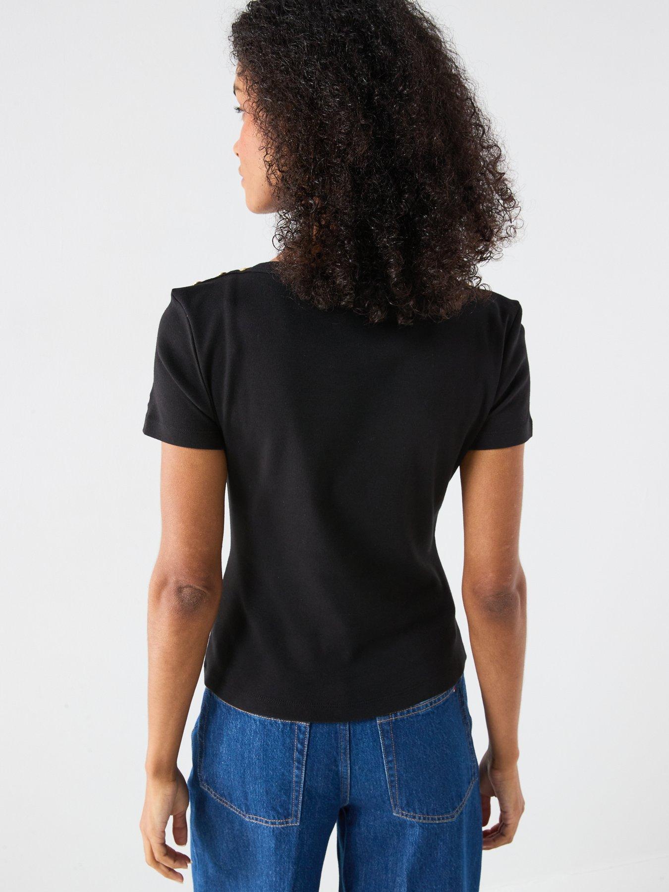 Image 2 of 6 of Tommy Hilfiger Gold Button Slim T-Shirt - Black