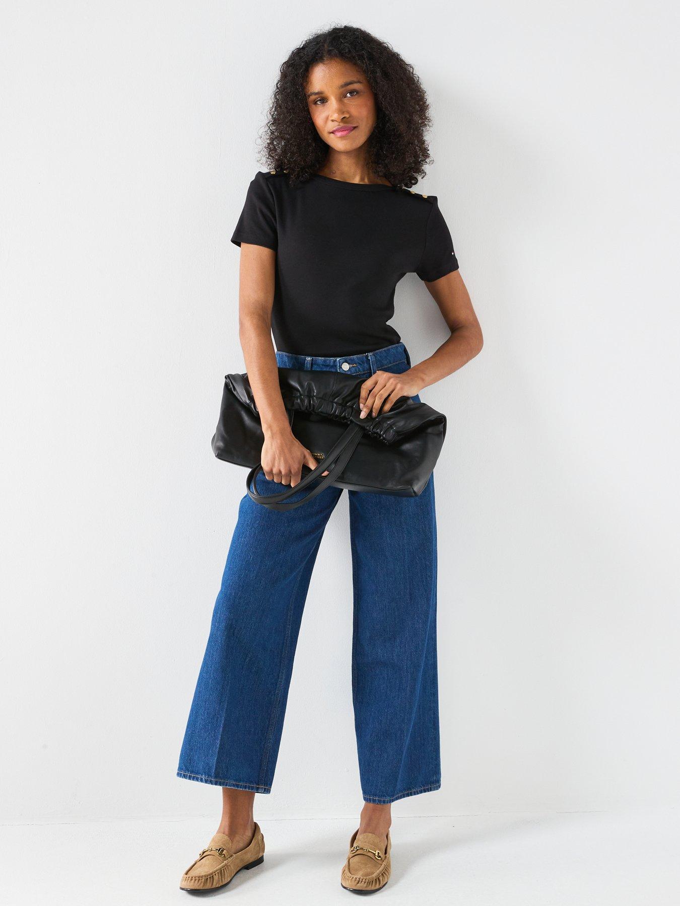 Image 3 of 6 of Tommy Hilfiger Gold Button Slim T-Shirt - Black