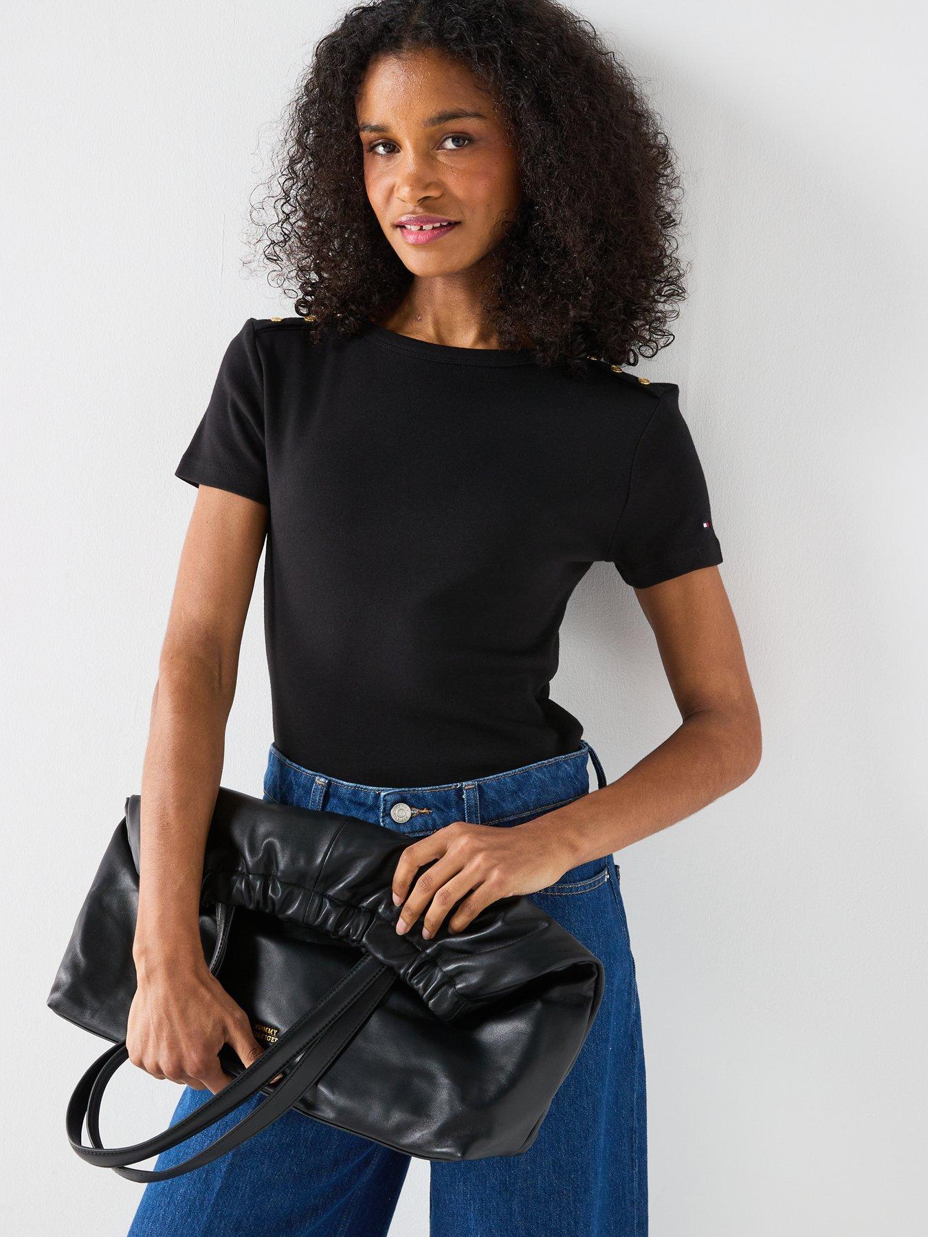 Image 6 of 6 of Tommy Hilfiger Gold Button Slim T-Shirt - Black