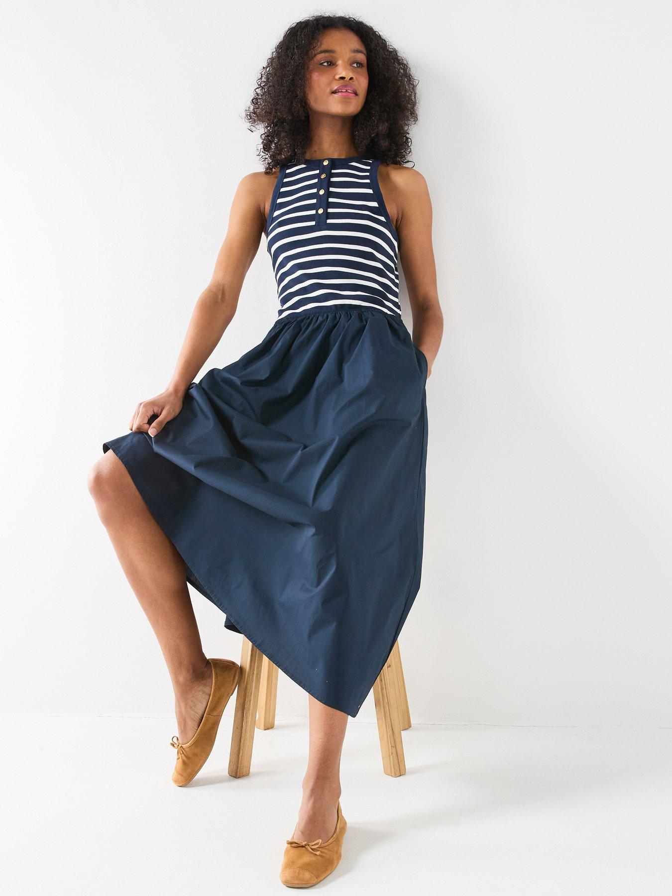 Tommy Hilfiger Gold Button Poplin Midi Dress - Navy | Very