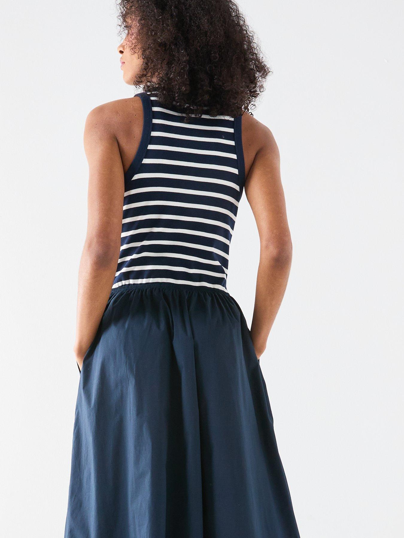 Tommy Hilfiger Gold Button Poplin Midi Dress - Navy | Very