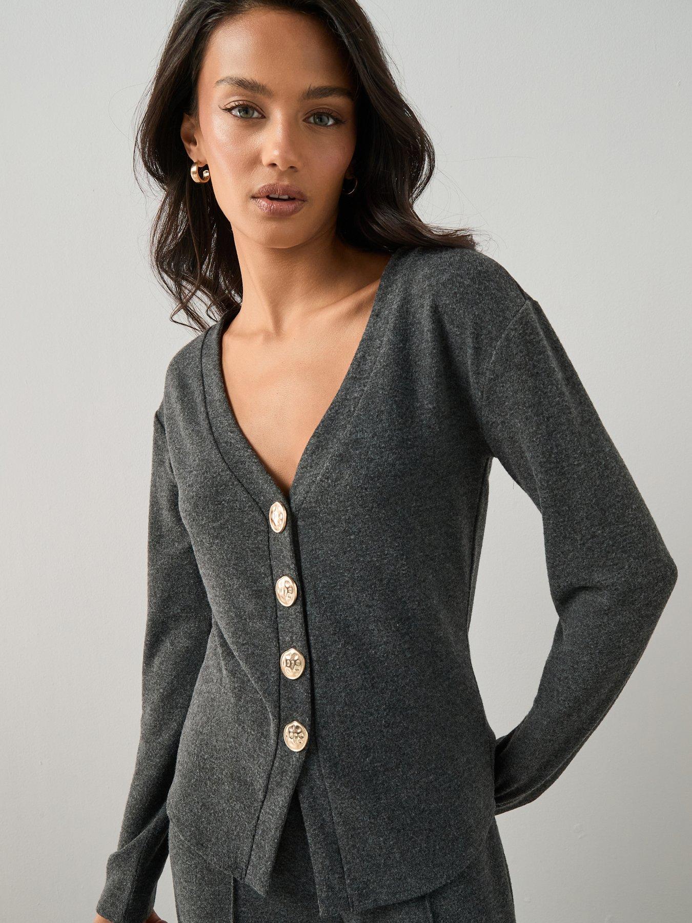 The Very Collection Button Up Long Sleeve Soft Touch Top Co-Ord - Charcoal