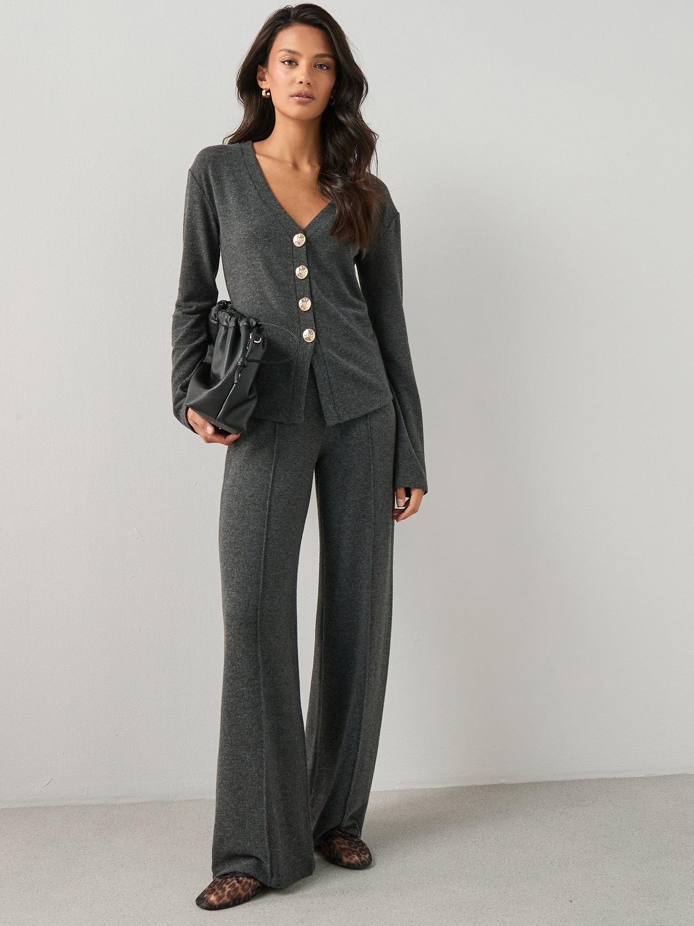 The Very Collection Wide Leg Pin Tuck Soft Touch Trouser Co-Ord - Charcoal