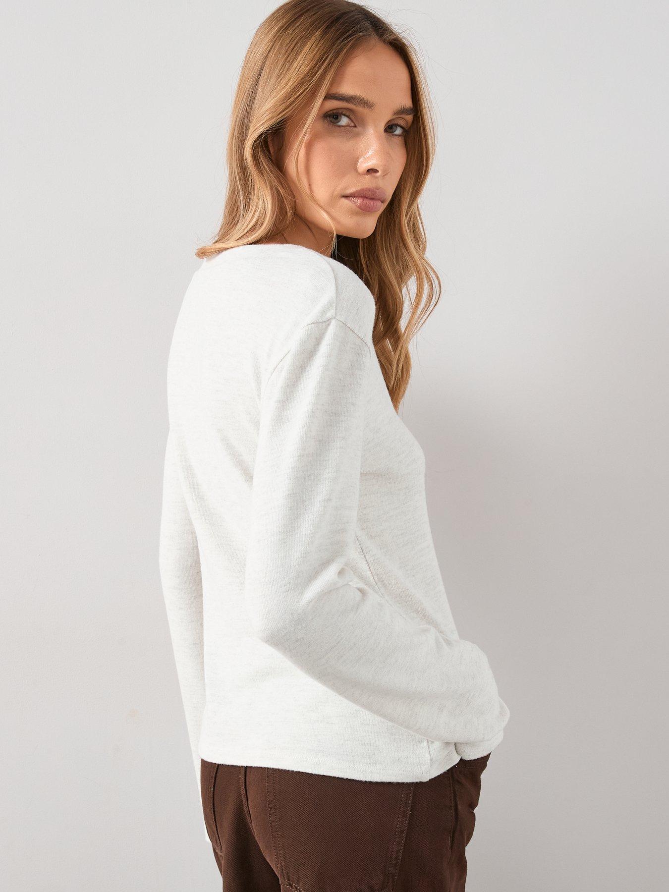 Image 2 of 6 of The Very Collection Button Front Long Sleeve Soft Touch Top - Oatmeal