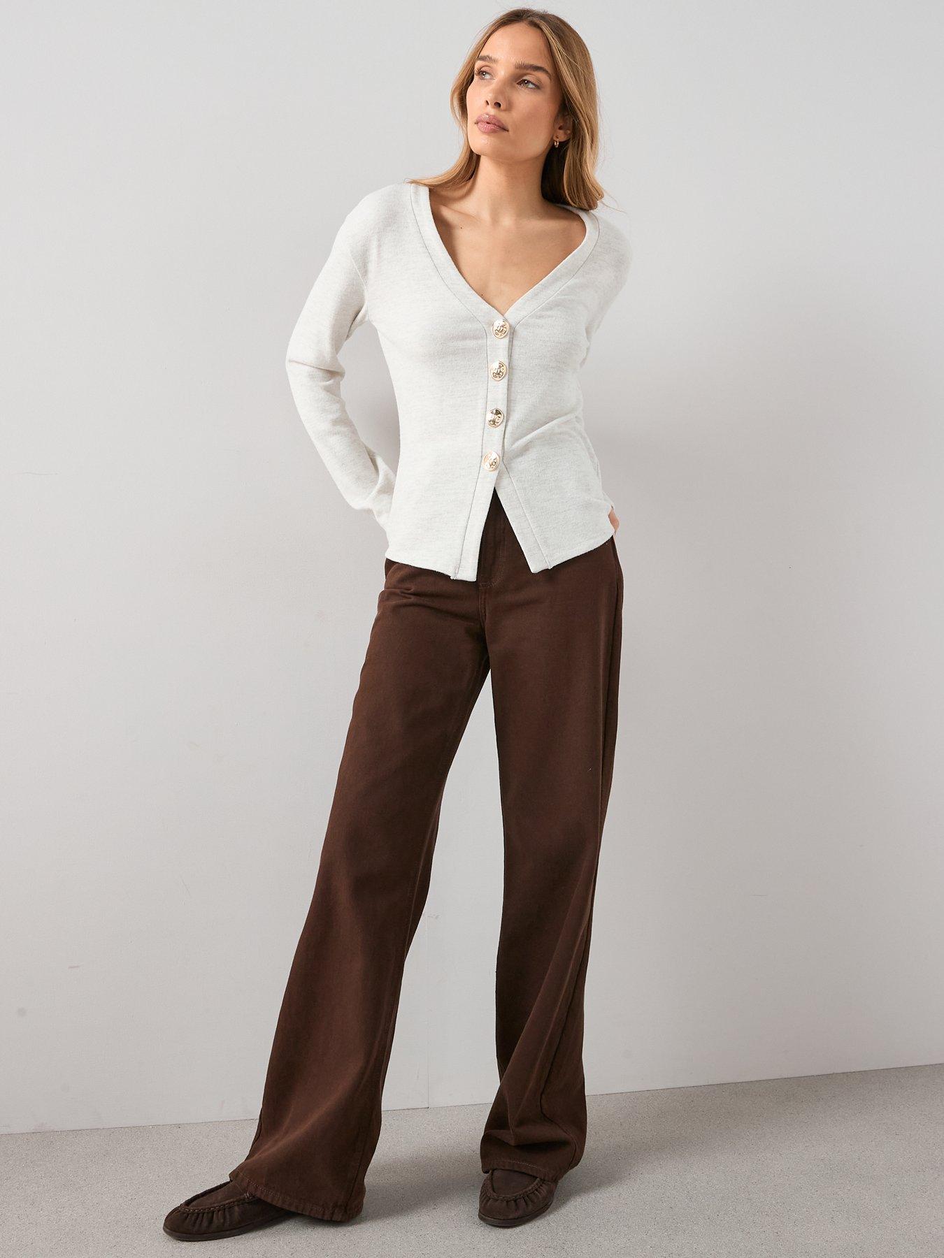 Image 6 of 6 of The Very Collection Button Front Long Sleeve Soft Touch Top - Oatmeal