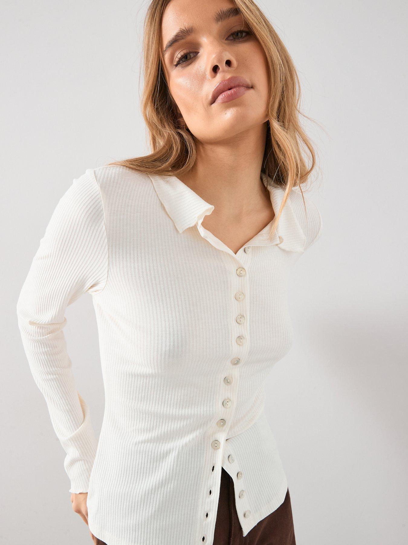 The Very Collection Long Sleeve Collar Frill Detail Top - Cream