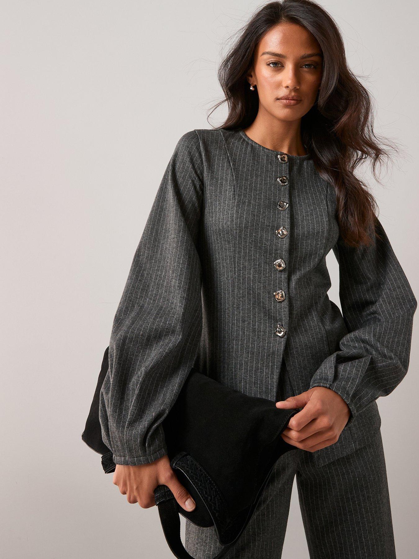 The Very Collection Button Up Long Sleeve Top Co-Ord - Grey