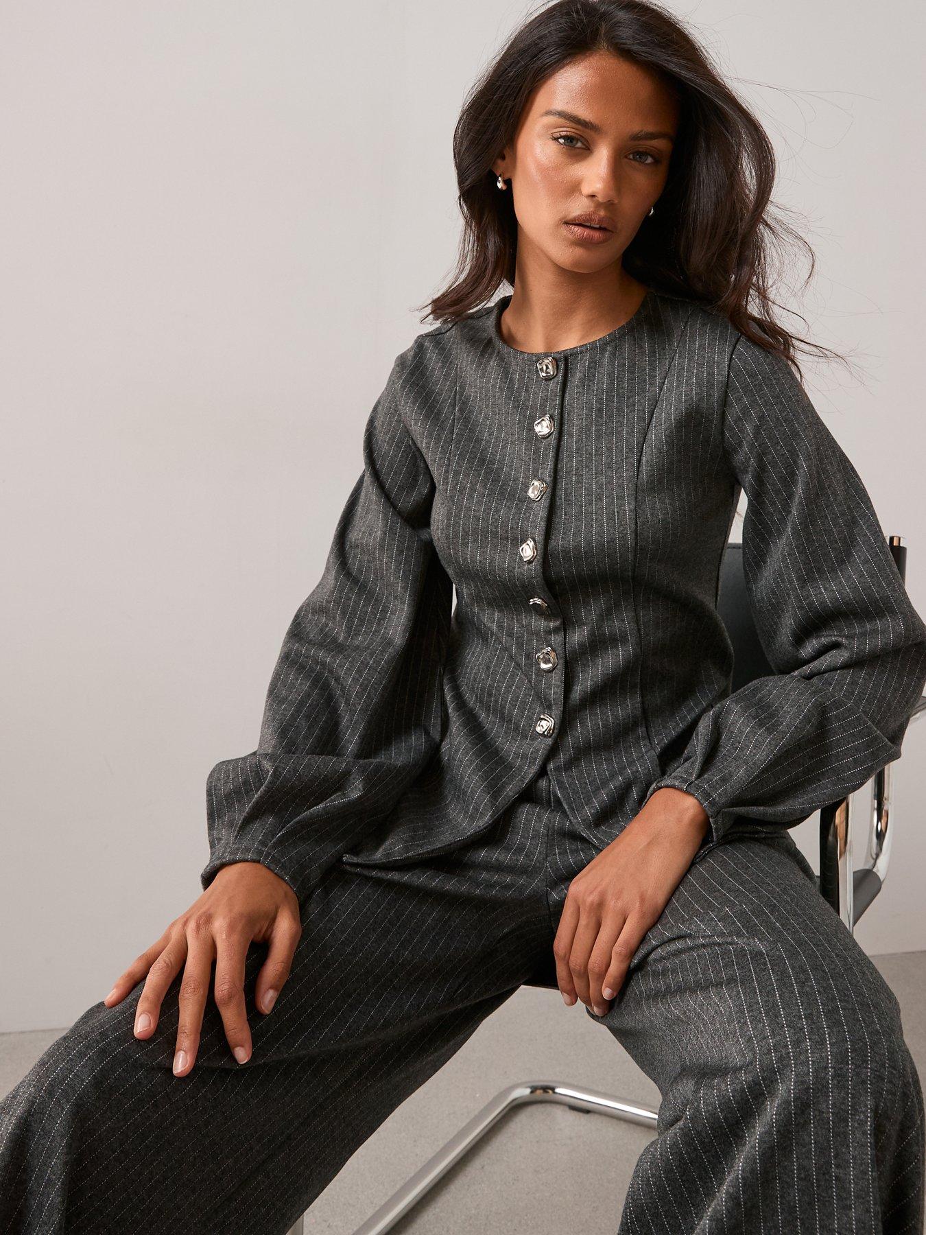 The Very Collection Button Up Long Sleeve Top Co-Ord - Grey | Very