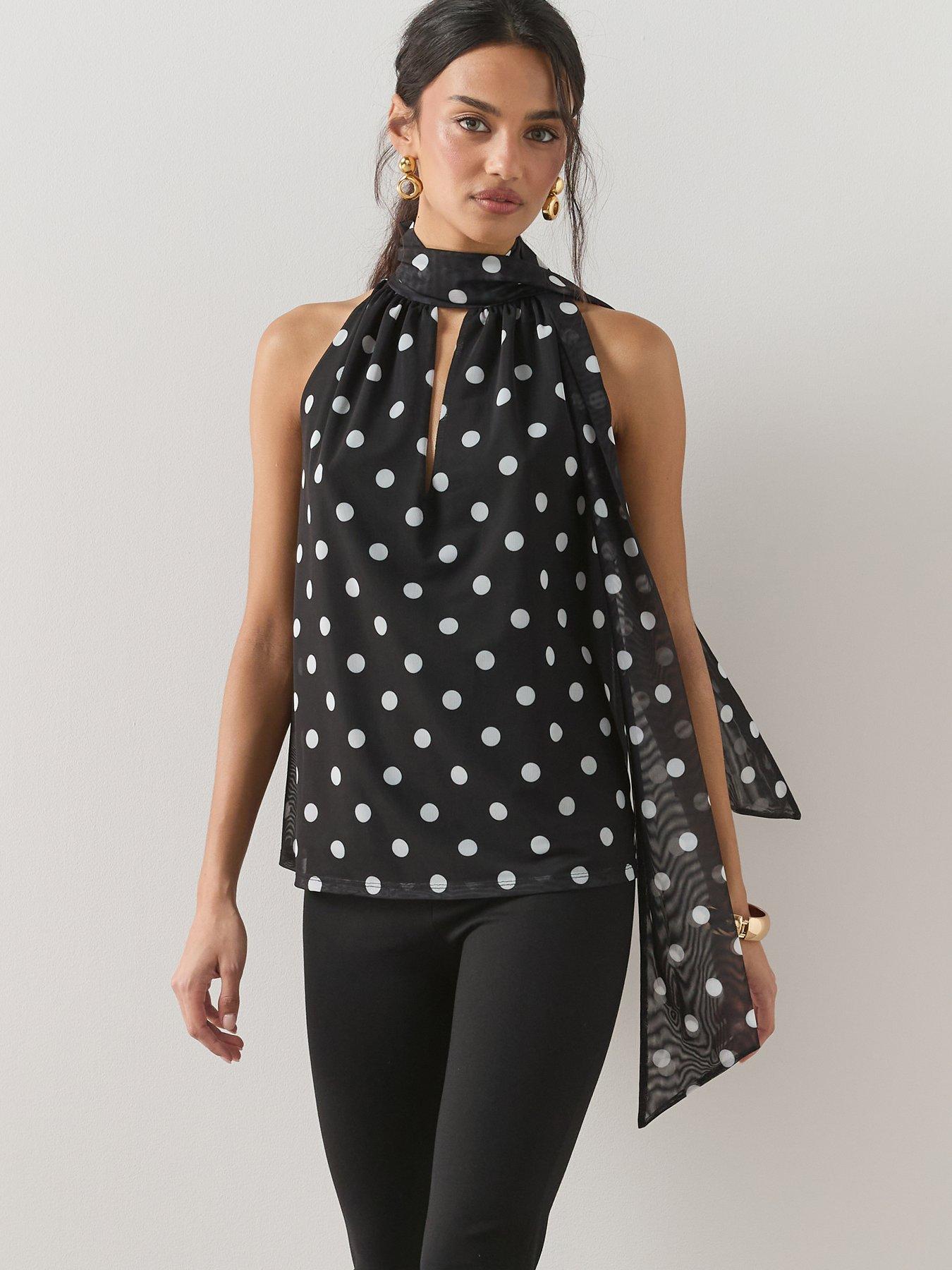 The Very Collection Scarf Neck Spot Top - Black