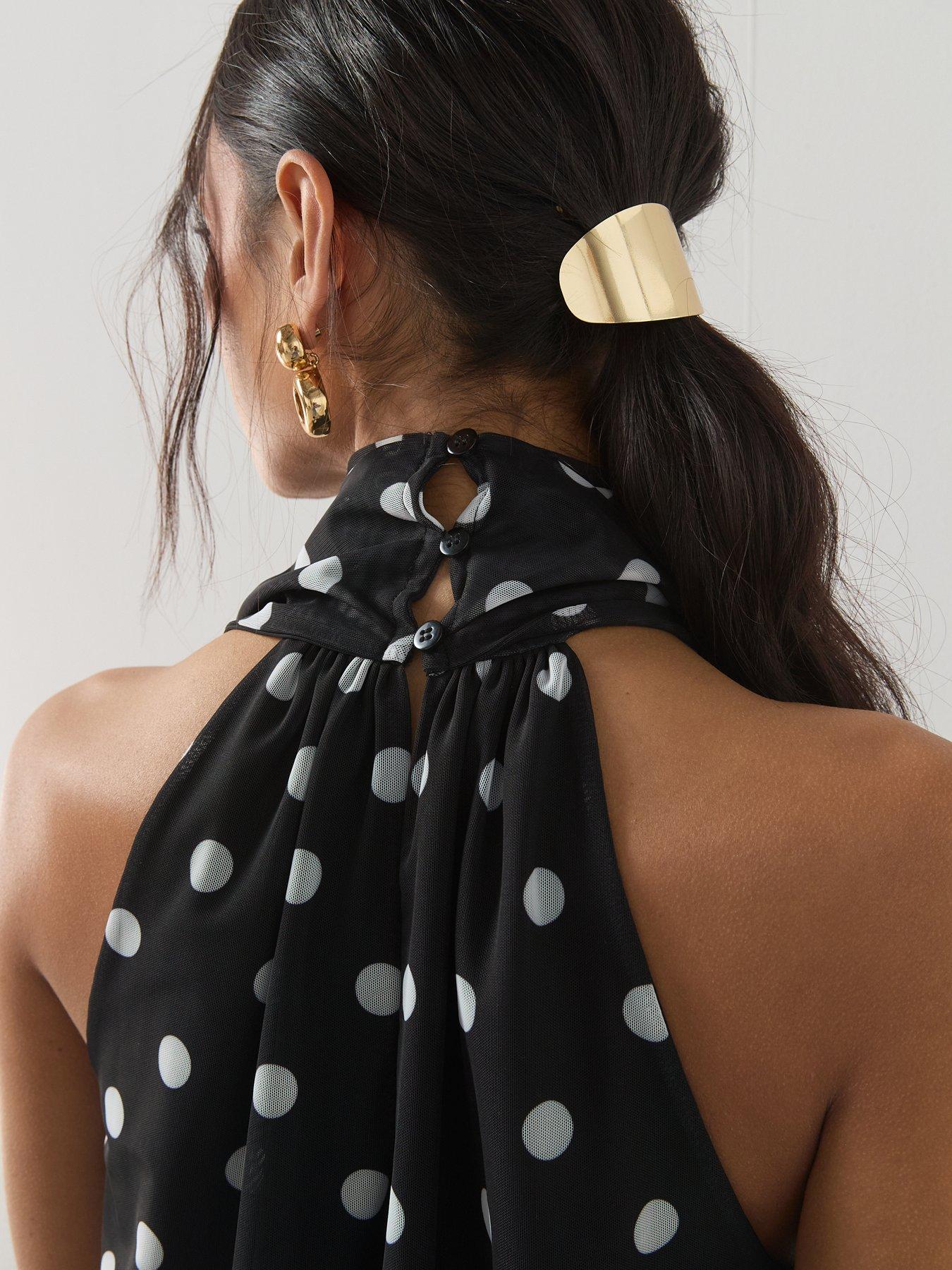トップス BEEDEN DOTS SCARF NECK TOPS The Very Collection Scarf Neck Spot Top - Black | Very