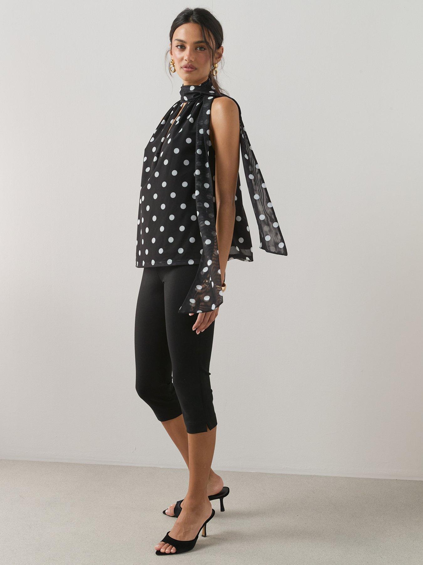 The Very Collection Scarf Neck Spot Top - Black | Very