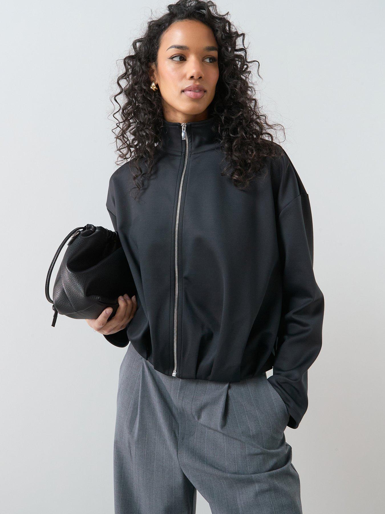 The Very Collection Zip Up Funnel Neck Bubble Hem Jacket - Black