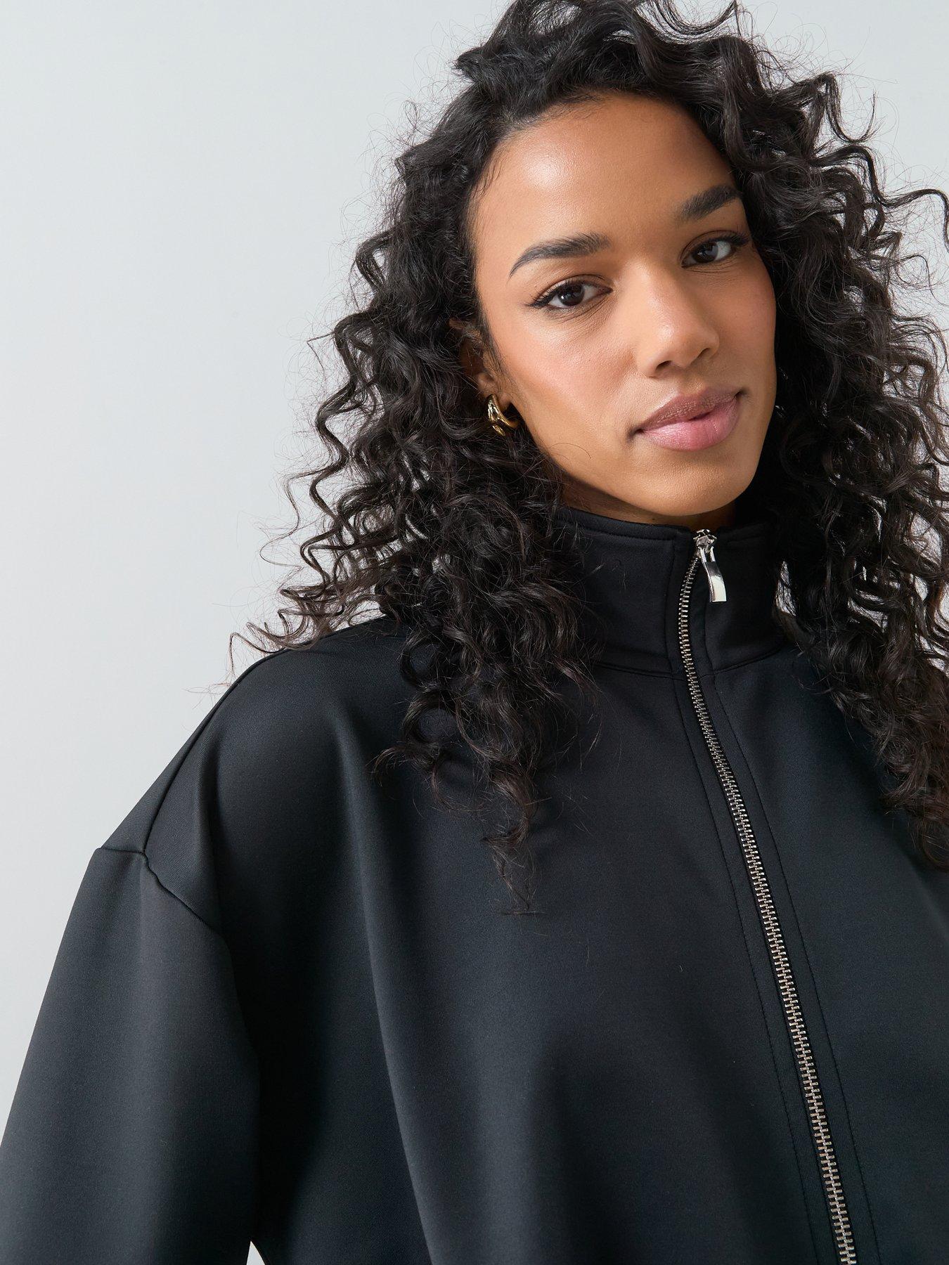 Image 4 of 6 of The Very Collection Zip Up Funnel Neck Bubble Hem Jacket - Black
