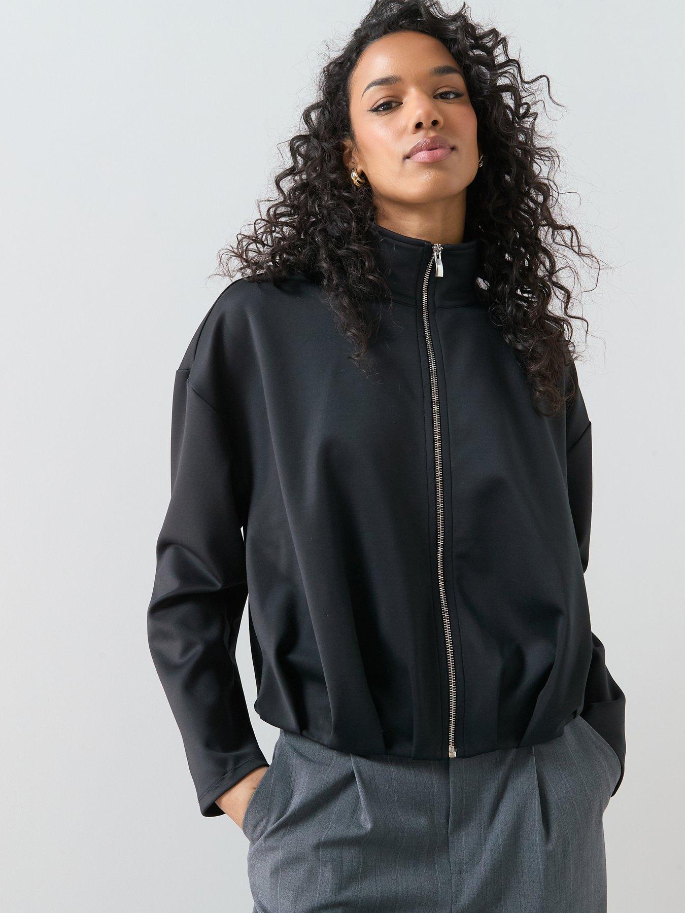Image 6 of 6 of The Very Collection Zip Up Funnel Neck Bubble Hem Jacket - Black